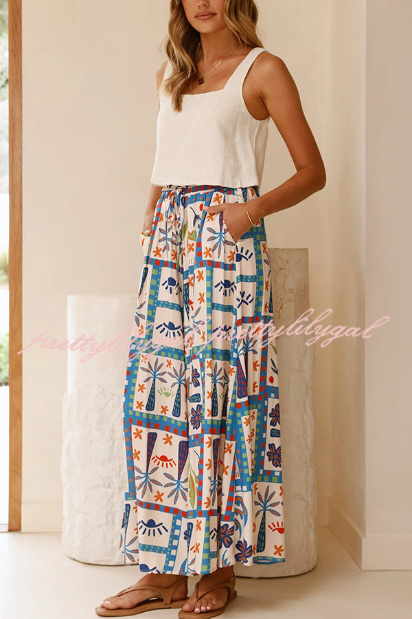 Stylish Floral Print Lapel Short Sleeve Blouse with Elastic Waist Casual Wide Leg Pants Set - Perfect for Summer Outfits, Beach Vacations & Boho Fashion