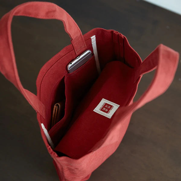 Kurashiki Hampu Selvedge Canvas Tote Bag - Autumn Leaves Red | Japanese Handmade Cotton Tote for Work, Travel & Shopping