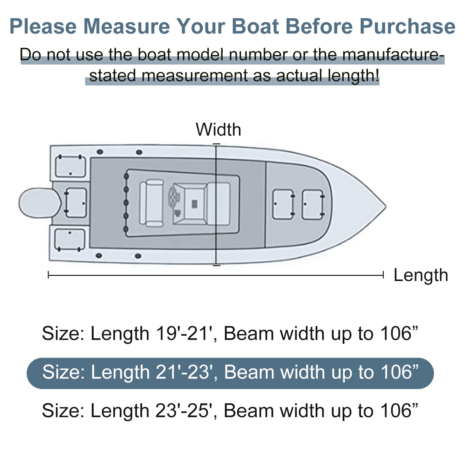 Trailerable T-Top Boat Cover - 900D Solution Dyed Hard Top/T-Top Cover with 21 Windproof Straps & Motor Cover - Fits 21'-23' Center Console Boats (Beam Width Up to 106