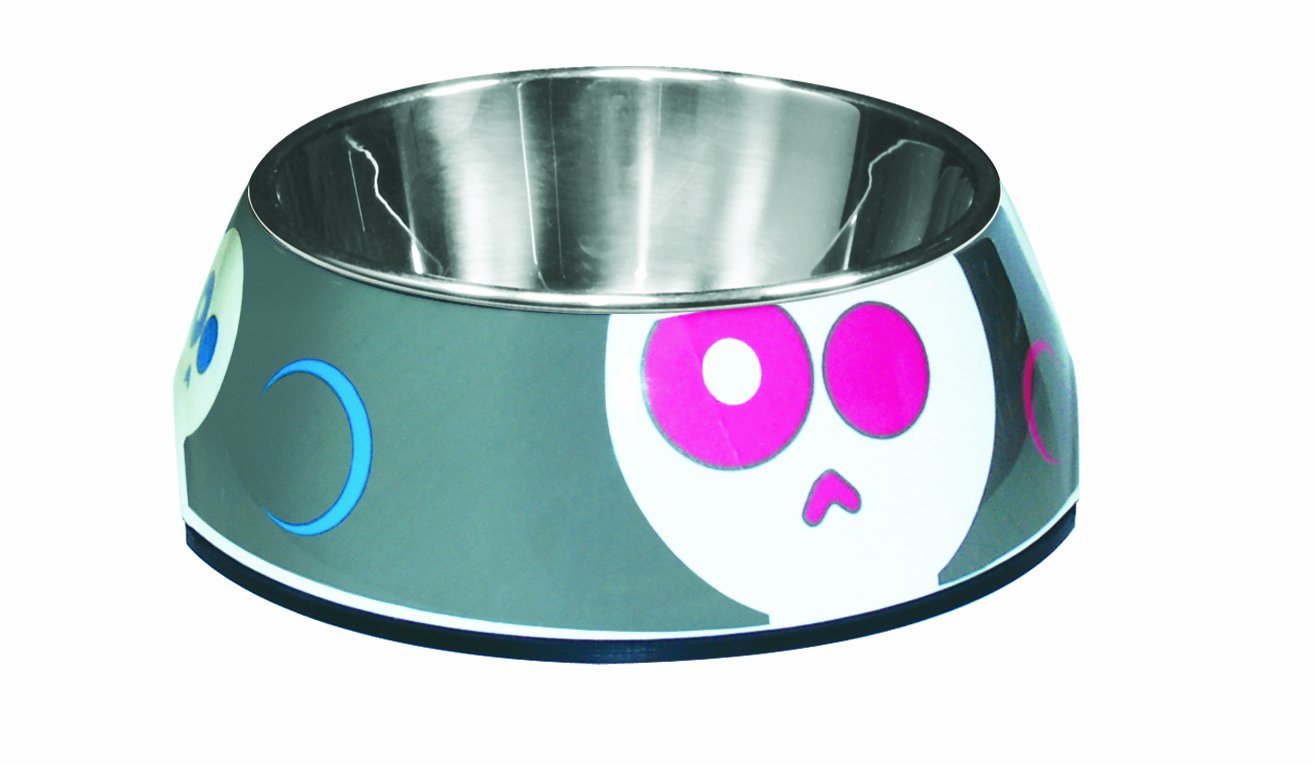 Durable 2-in-1 Dog Bowl with Removable Stainless Steel Insert - Easy Clean Pet Food & Water Dish for Small Dogs - Skull Design - Perfect for Home, Travel & Outdoor Use