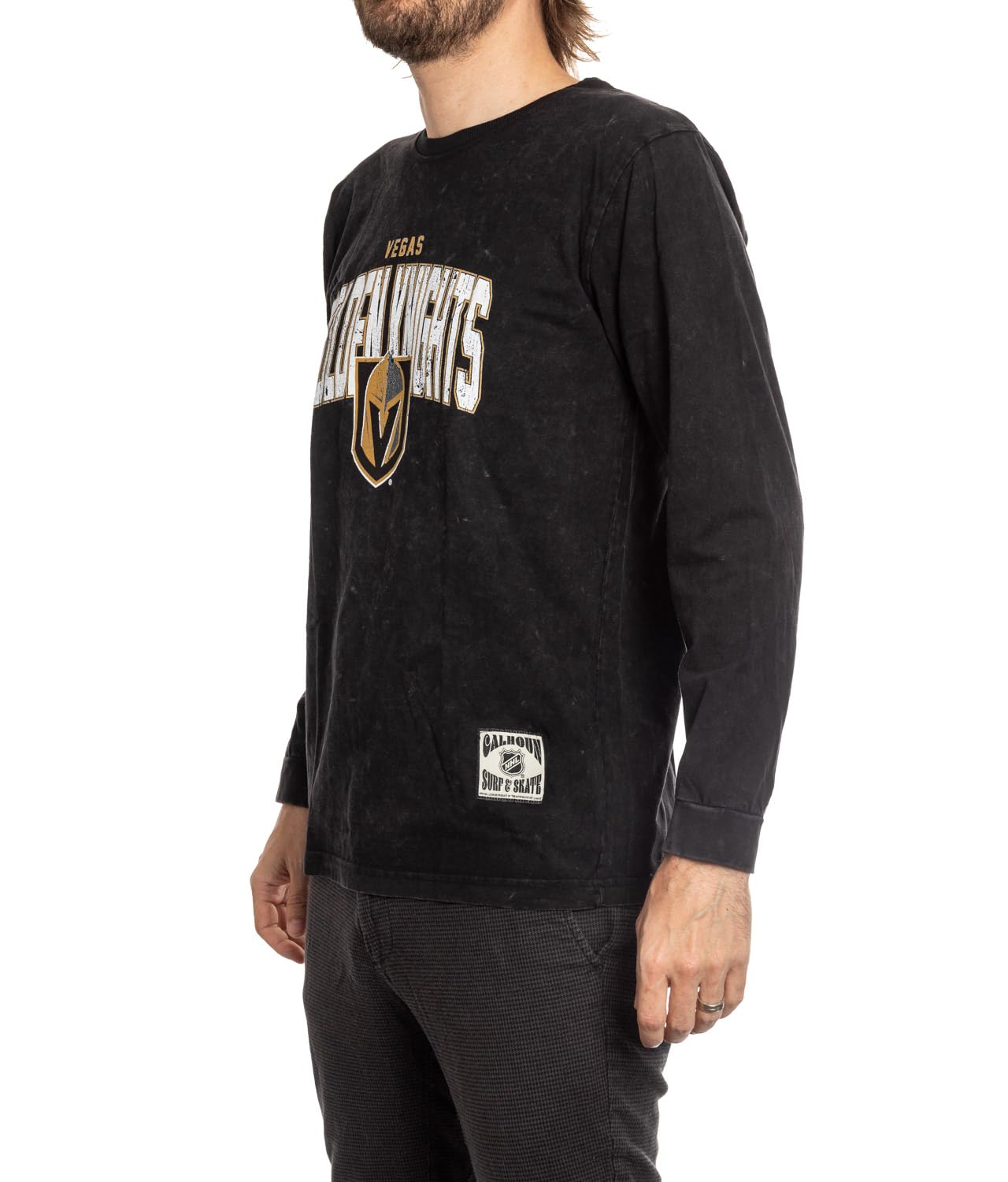 Calhoun NHL Surf & Skate Men's Acid Wash Long Sleeve Cotton Shirt - Casual Wear for Skateboarding, Surfing & Street Fashion