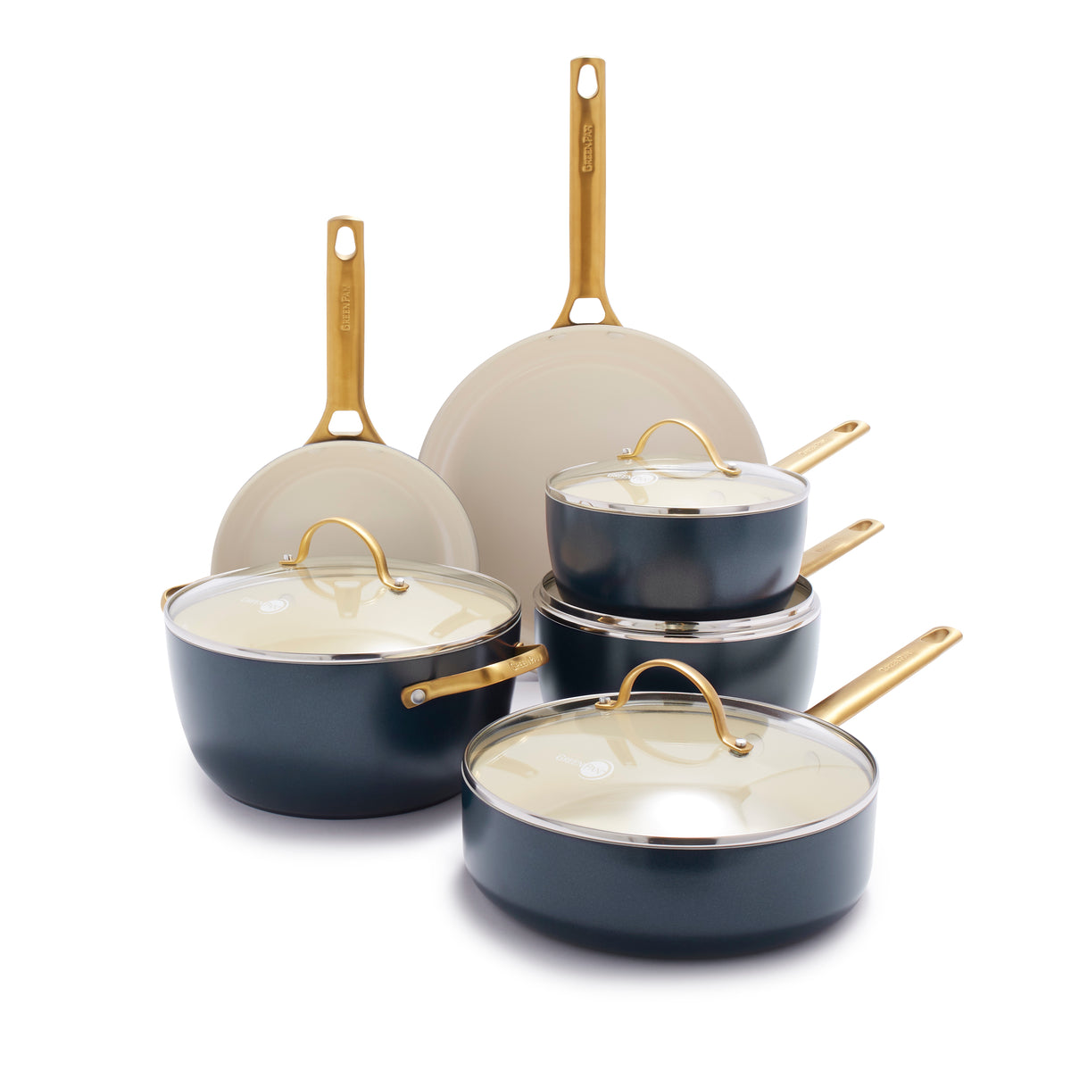 Premium Reserve Ceramic Nonstick 10-Piece Cookware Set - Twilight Blue | Non-Toxic PFOA-Free Coating | Oven & Dishwasher Safe | Perfect for Frying, Sautéing & Everyday Cooking
