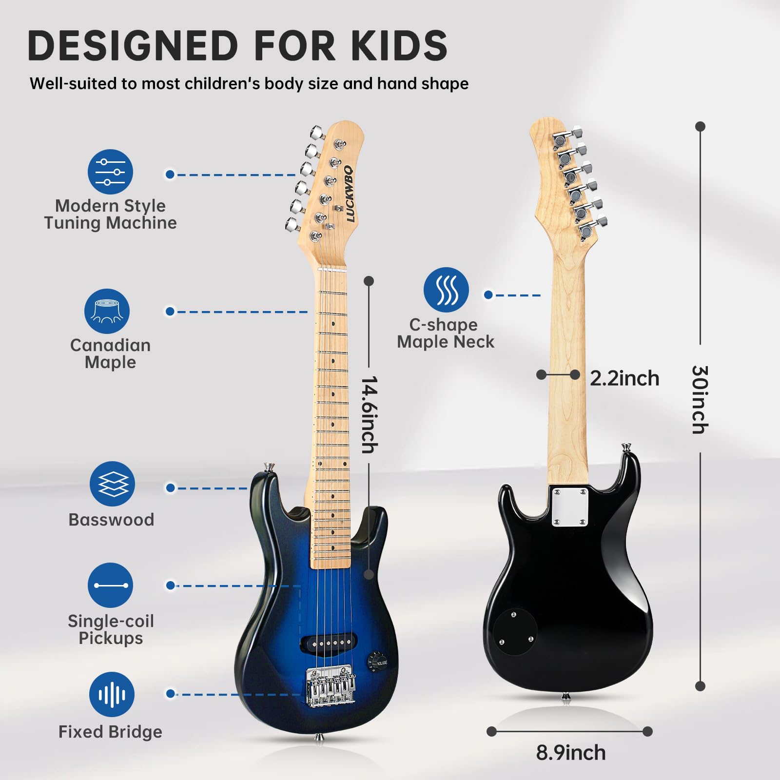 30 Inch Kids Electric Guitar Beginner Kit - ST Style Mini Electric Guitar for Boys & Girls with 5W Amp, Strap, Gig Bag, Tuner & Picks (Blue Burst) - Perfect for Home Practice, Music Lessons & First-Time Players