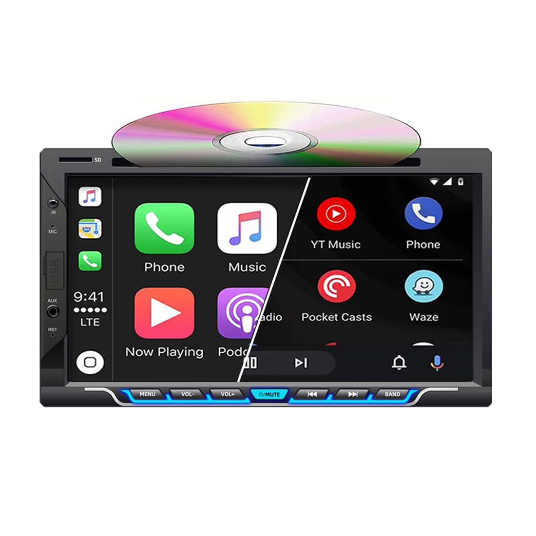 BOOMBOOST 7-inch Double Din Car Stereo with CD/DVD Player - Wireless CarPlay & Android Auto, Bluetooth, AM/FM, Mirror Link, USB/TF/AUX Input - Perfect for Road Trips, Commuting & In-Car Entertainment