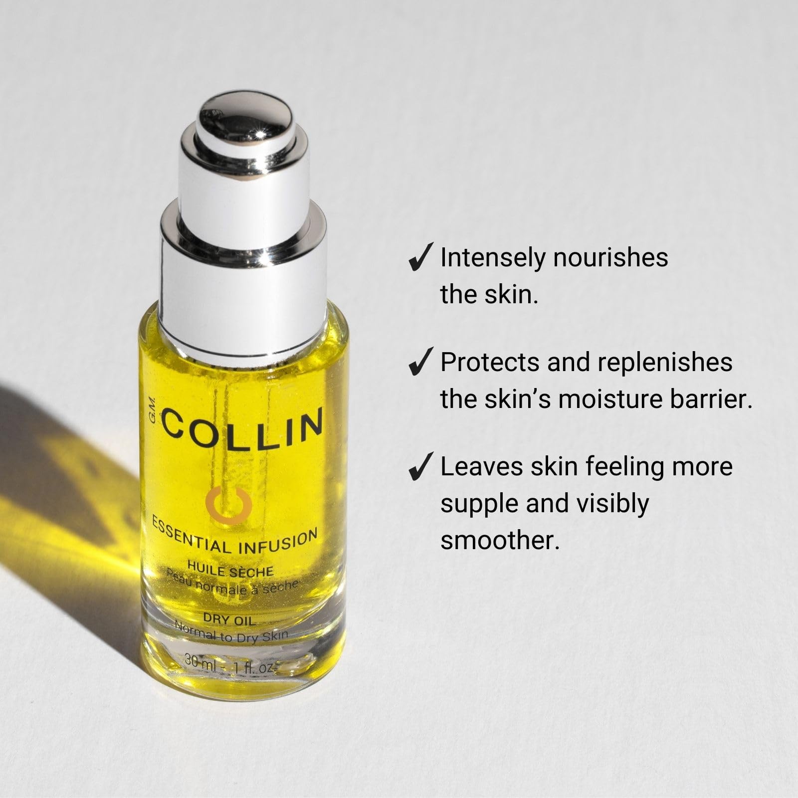 G.M. Collin Essential Infusion Dry Oil for Face & Body - 1 oz Lightweight Hydrating Treatment | Perfect for Daily Moisturizing, Massage & Aromatherapy