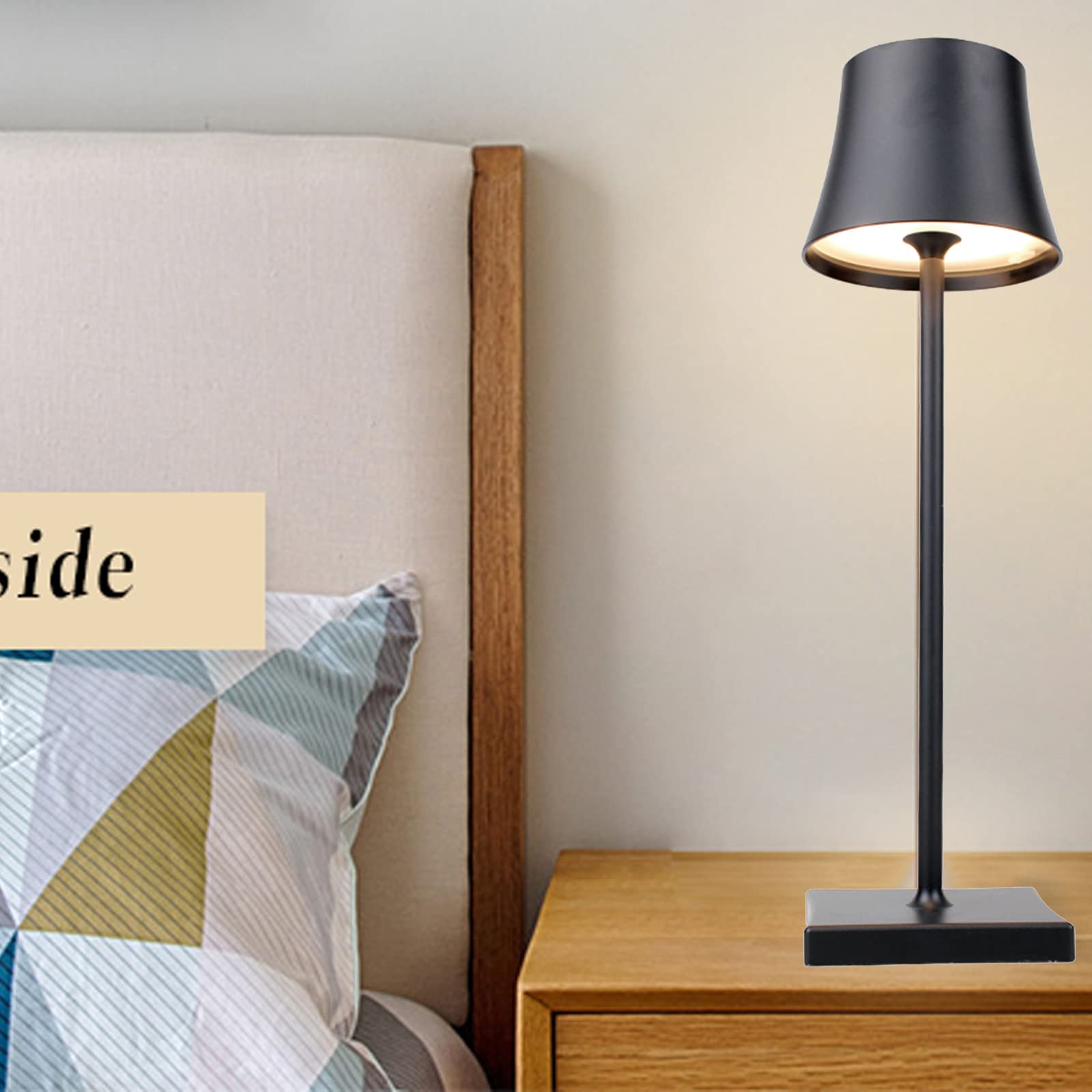 Rechargeable LED Cordless Table Lamp - 5200mAh Battery Operated Desk Light with Touch Dimming, Portable Mini Bedside Lamp for Home, Bedroom, Office, Outdoor, Restaurant & Garden Use (Black)