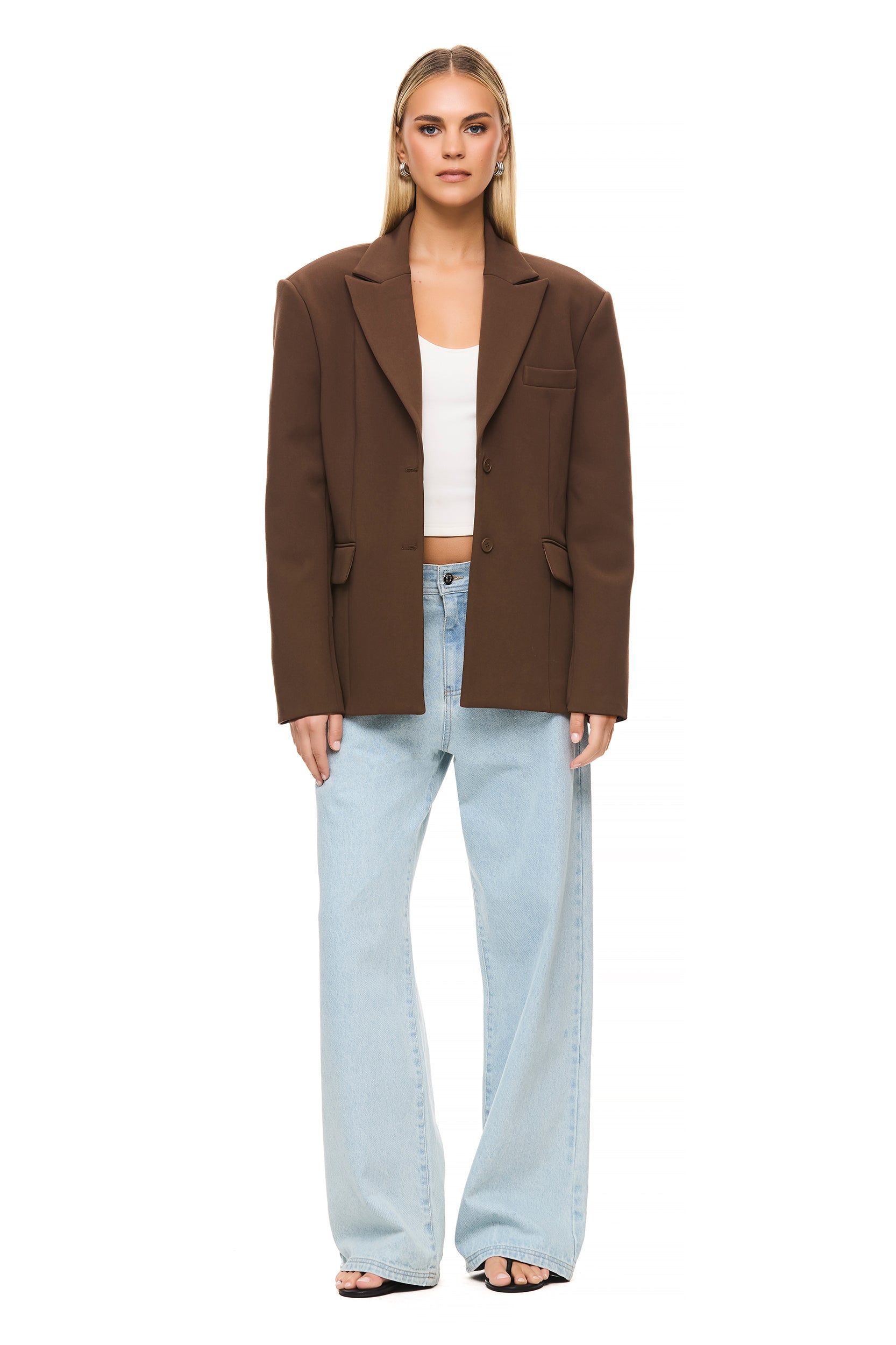 Isla Brown Blazer for Women - Elegant Single-Breasted Office Jacket, Perfect for Business Meetings, Workwear & Professional Outfits