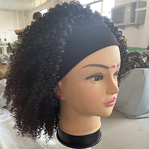 Short Afro Kinky Curly Human Hair Wig - 180% Density Headband Wig with No Glue No Gel - Machine Made Short Curly Wig in Black Brown Colors 1#2#4# (10inch) - Perfect for Daily Wear, Cosplay, and Protective Hairstyles