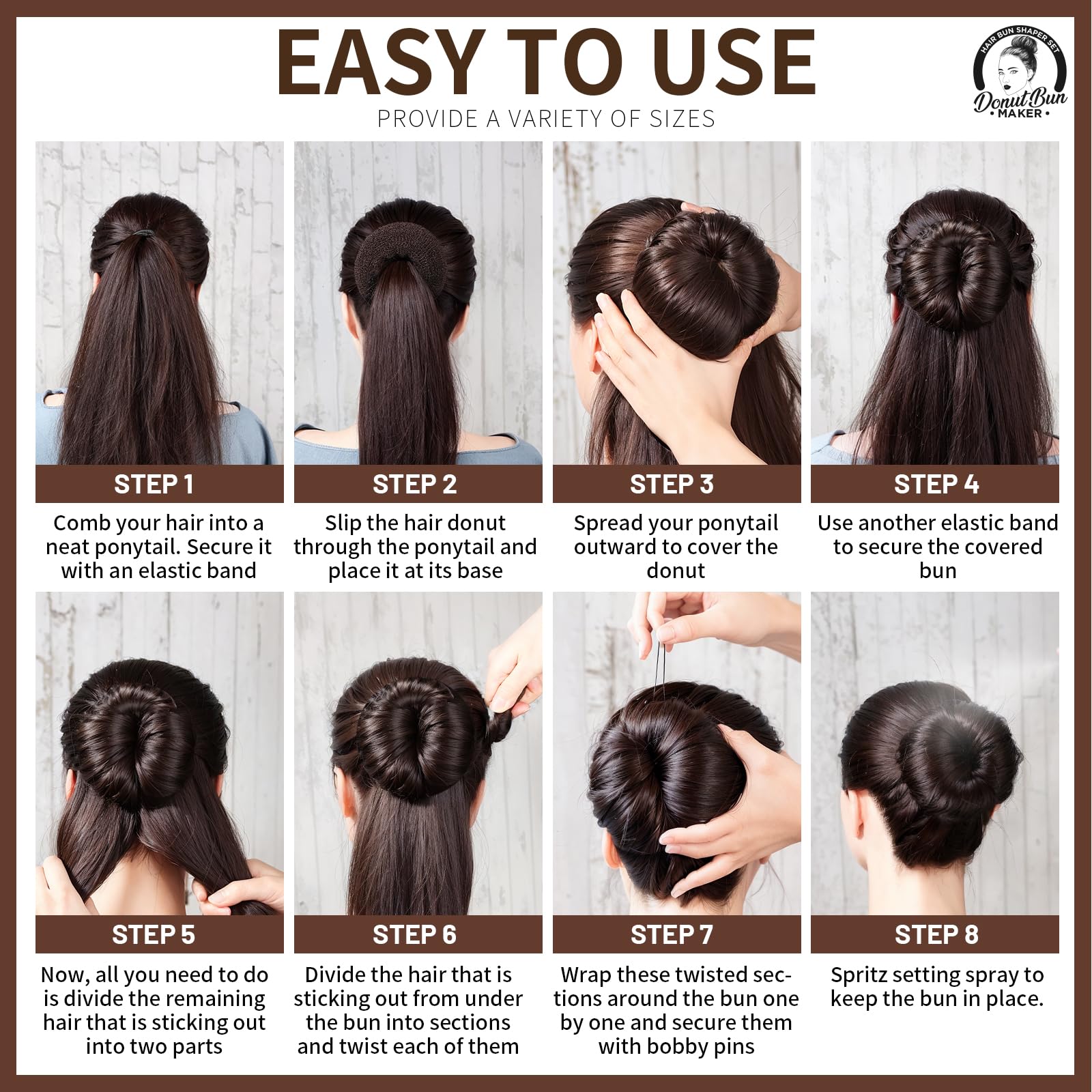 4PCS Hair Bun Maker for Women - Brown Hair Donut for Perfect Buns & Updos - Great for Ballet, Gym, Work & Everyday Hairstyles