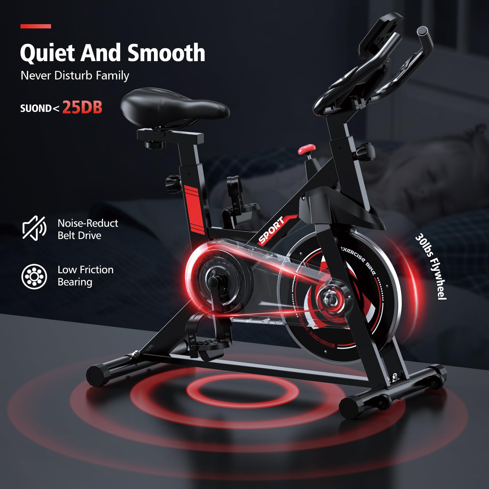 Premium Exercise Bike for Home Cardio Workouts - Silent Belt Drive Indoor Cycling Bike with Heart Rate Monitor & Digital Display - Comfortable Seat Cushion & 300lbs Weight Capacity - Perfect for Home Gym, Apartment Fitness & Low-Impact Training