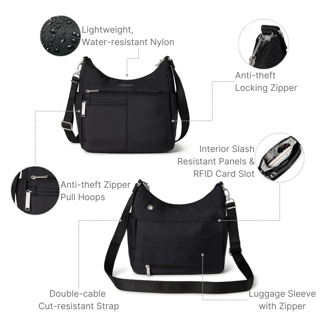 Baggallini Securtex Anti-Theft Crossbody Bag for Women - RFID Blocking, Lightweight Travel Purse for Daily Use, Shopping & Commuting