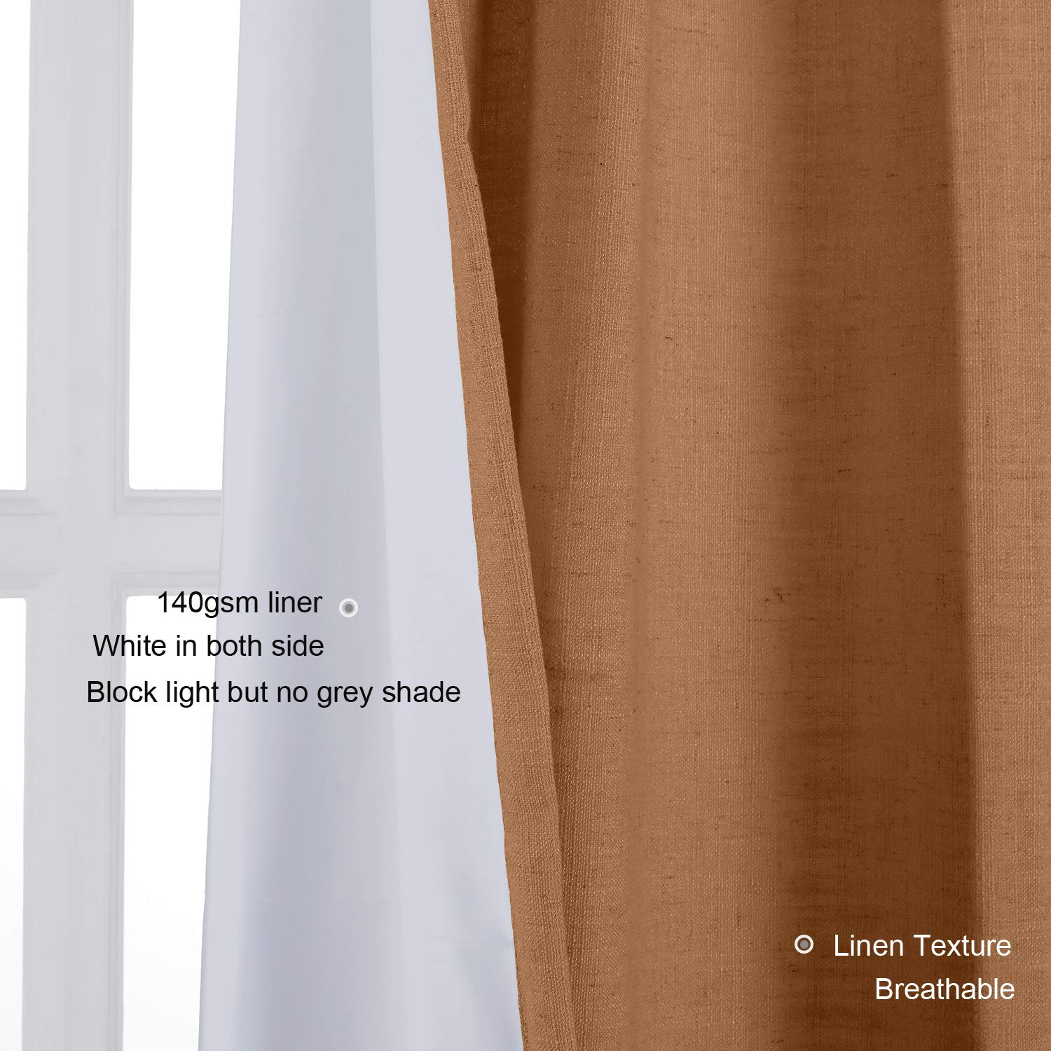 Extra Wide Linen Curtains 100Wx84L Inch - Room Darkening Drapery Panel with 4-in-1 Header (Rod Pocket, Back Tab, Hooks & Belt) - Orange Copper - Perfect for Living Room, Bedroom & Home Theater Blackout Needs (1 Panel)