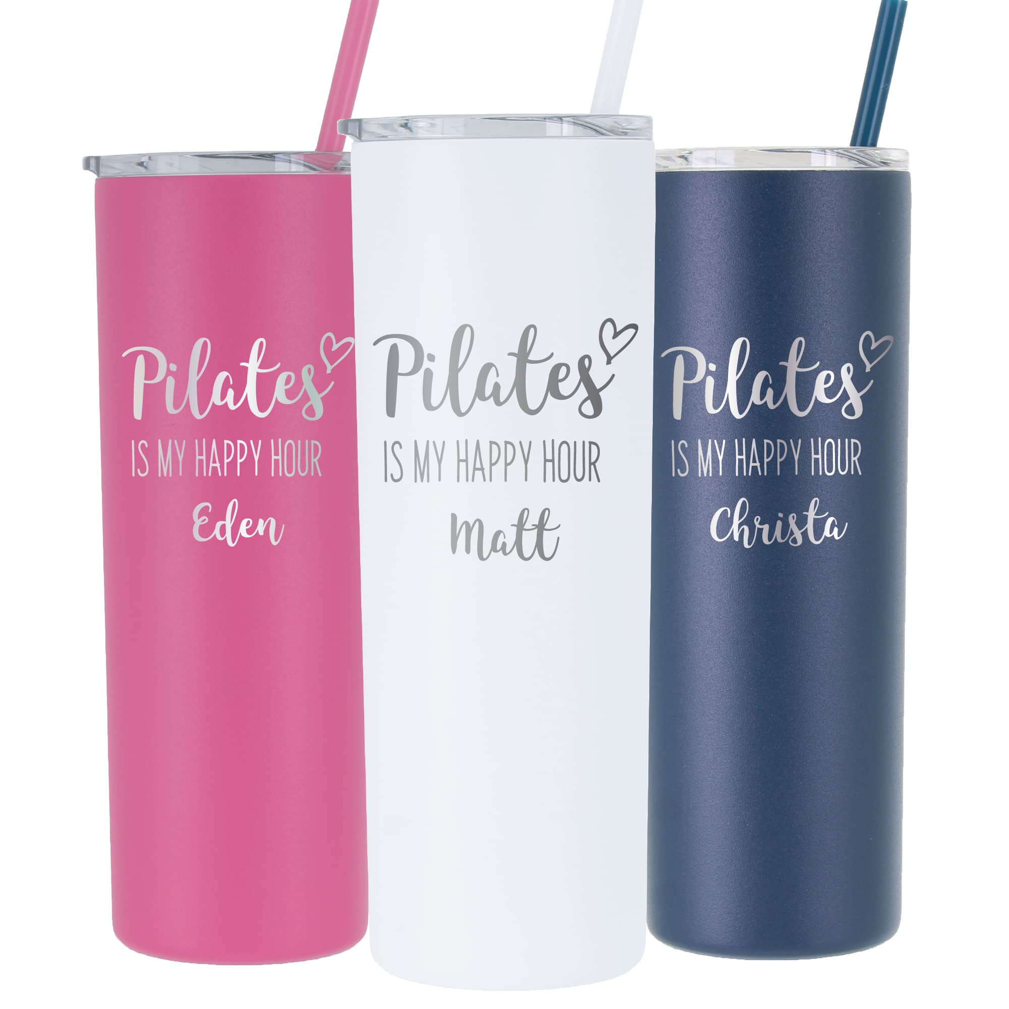 Personalized Pilates Tumbler 20oz - Laser Engraved Stainless Steel Vacuum Insulated Water Bottle with Lid & Straw - Perfect Gift for Pilates Lovers & Instructors - Great for Yoga Studio, Gym Workouts and Fitness Classes