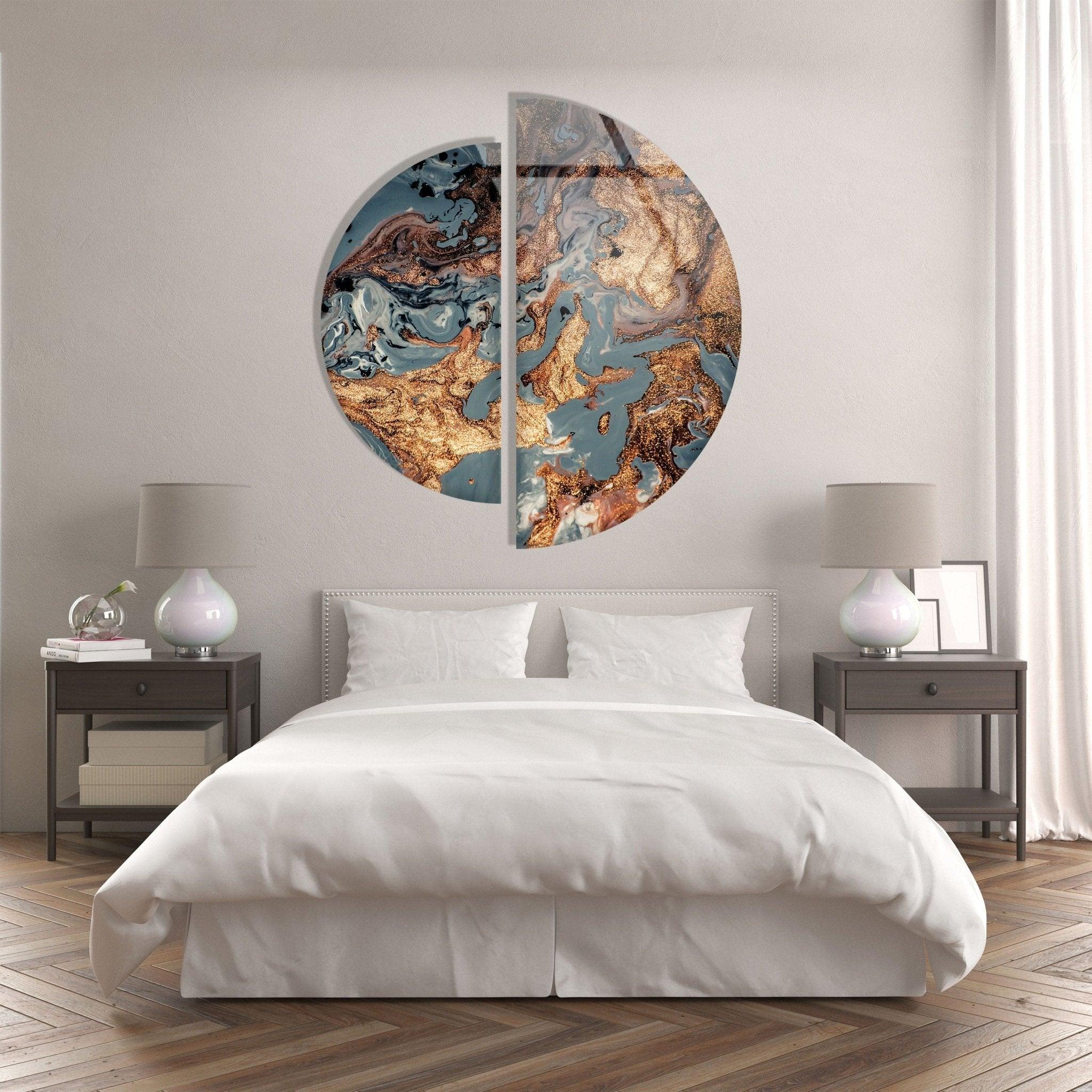 2 Piece Copper Abstract Glass Wall Art Set - Modern Metal & Glass Decor for Living Room, Bedroom, Office - Unique Handmade Home Decor for Wall