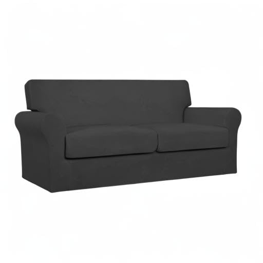 Stretch Fleece Sofa Cover for Pets & Kids - Oversized 3-Piece Washable Loveseat Slipcover - Elastic Furniture Protector for 2-Cushion Couches (Dark Gray) | Perfect for Pet Owners, Families with Children & Home Protection