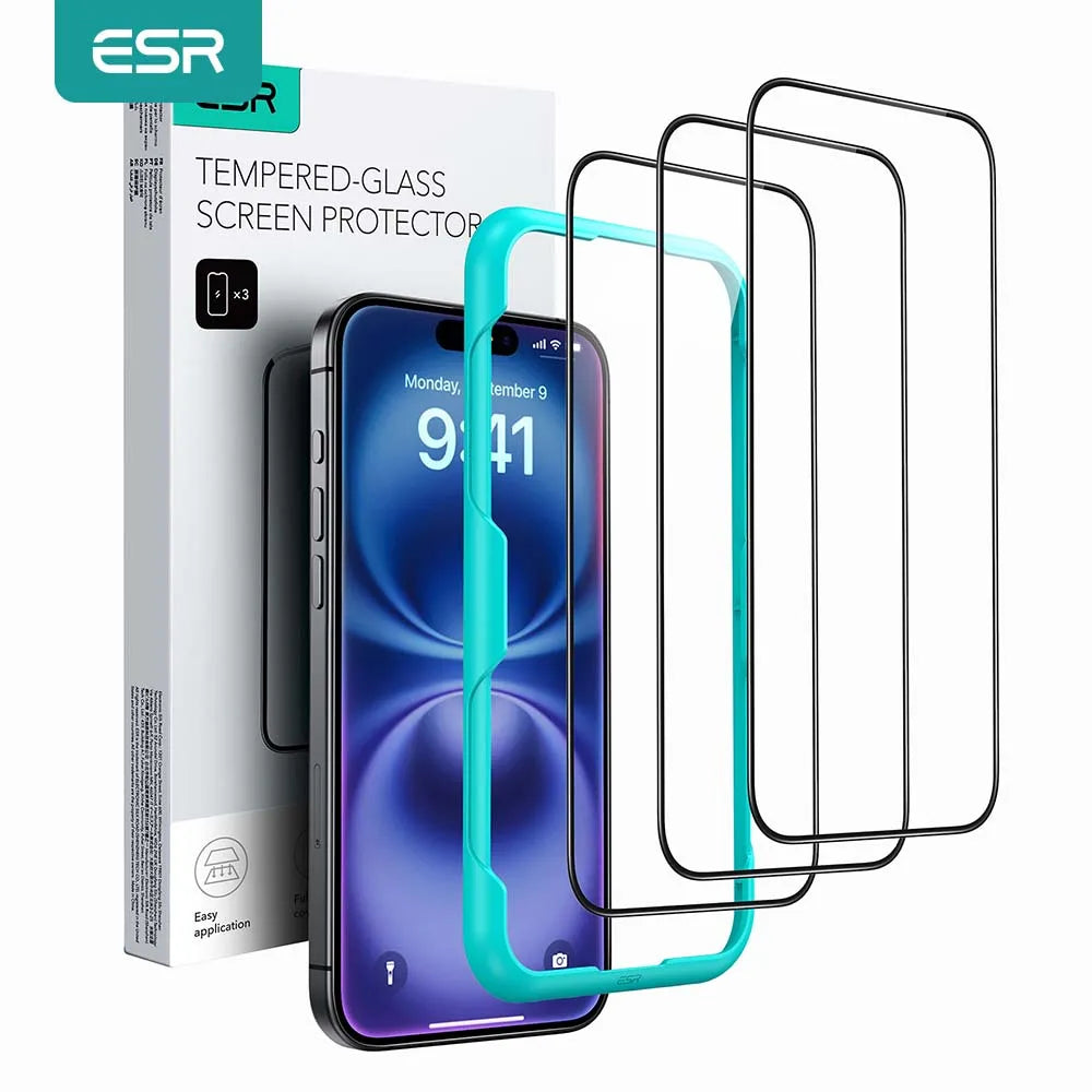 ESR iPhone 16 HD Tempered Glass Screen Protector - 9H Hardness, Anti-Scratch, Bubble-Free - Perfect for Everyday Use & Gaming Protection