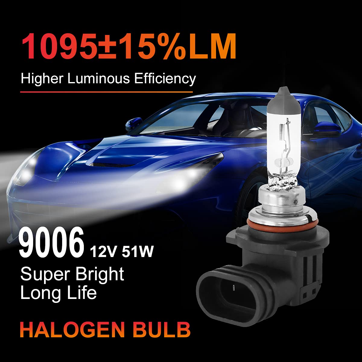 9006 HB4 Halogen Headlight Bulbs - 2 Pack Low Beam & Fog Light Replacement - 12V 51W High Performance Bulbs with 150% Brighter Light - Perfect for Cars, Trucks & SUVs - Ideal for Night Driving & Foggy Conditions