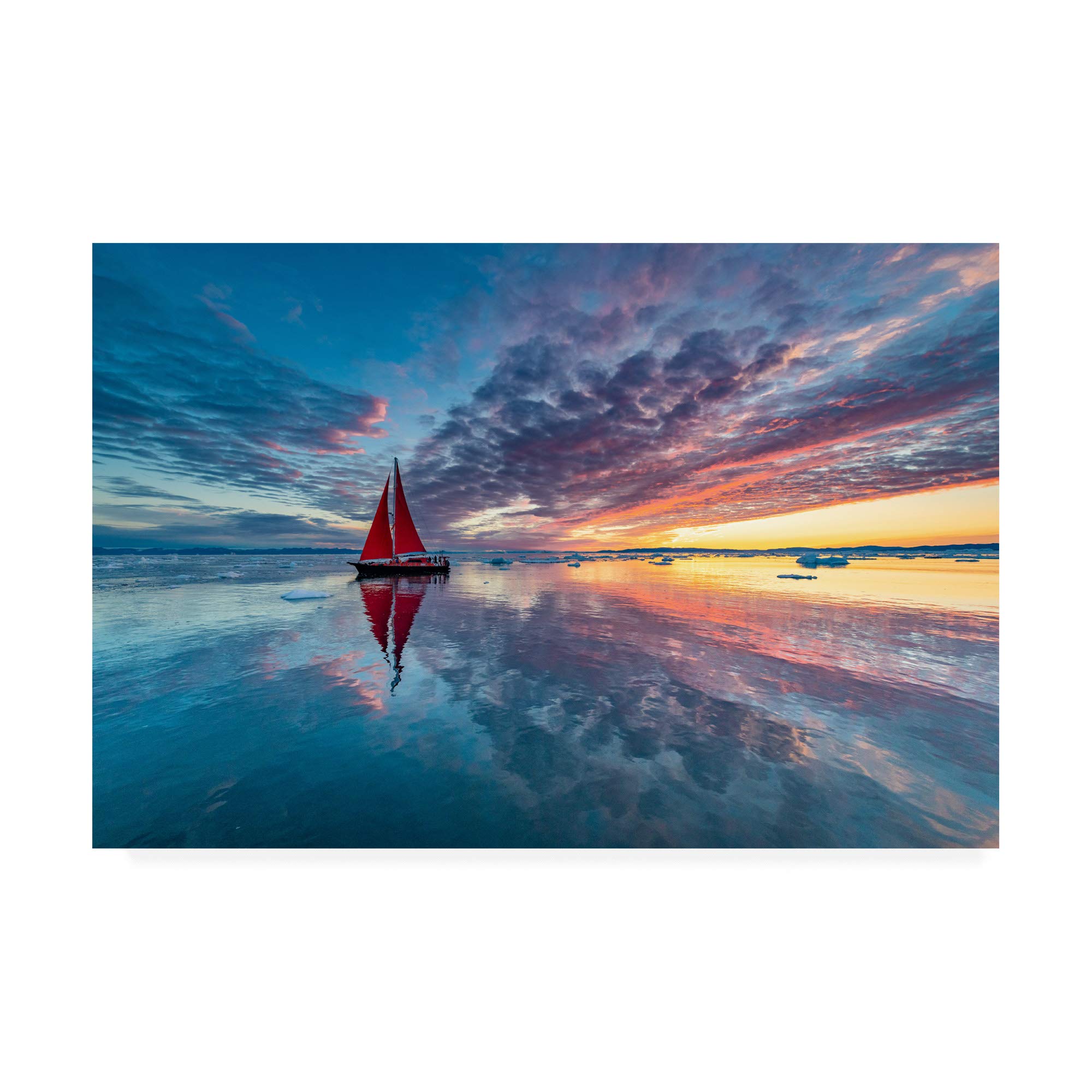 Trademark Fine Art Greenland Fire Sky by Marc Pelissier - 12x19 Landscape Wall Art Print for Living Room, Bedroom & Office Decor
