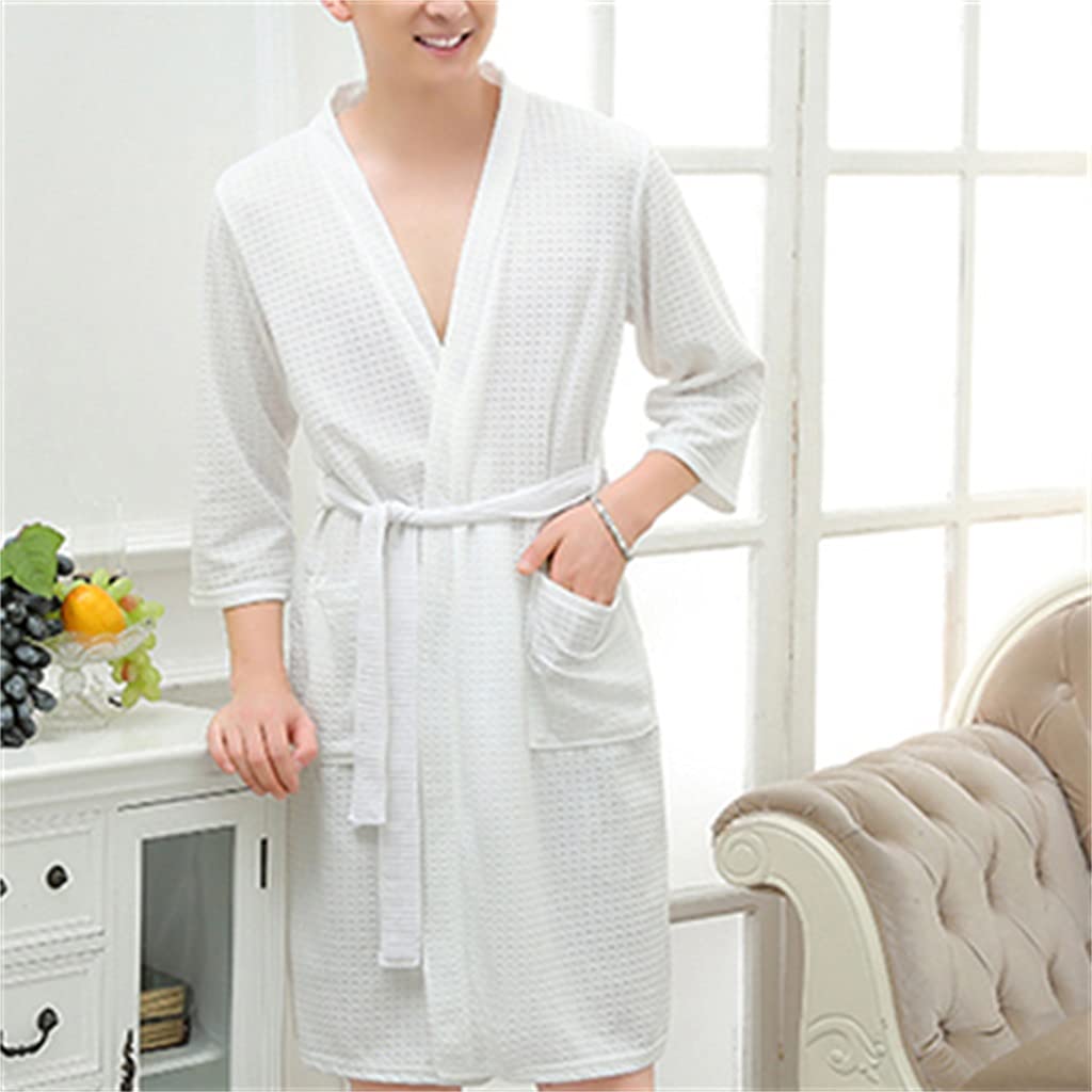 Premium Absorbent Waffle Bathrobe for Men - Soft & Comfortable Plus Size Pajamas & Home Wear - XL (Color: Blue) - Perfect for Spa, Lounging & Relaxation at Home