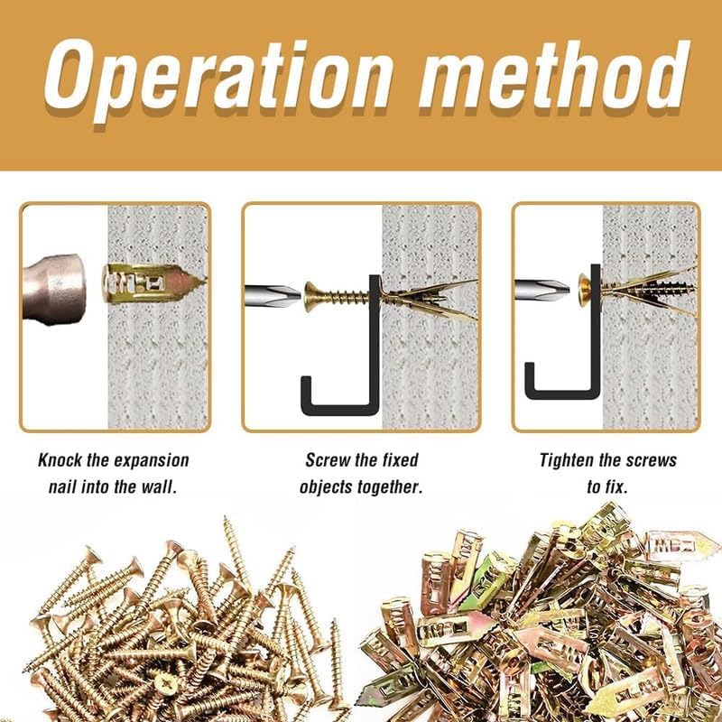 2024 Upgraded Self-Drilling Drywall Anchors & Screws Kit - No Drill Needed, Wall Damage-Free (50 Pack, 0.47x1.37 Inch) - Perfect for TV Mounting, Shelf Straps, Cabinet Fixing & Curtain Installation