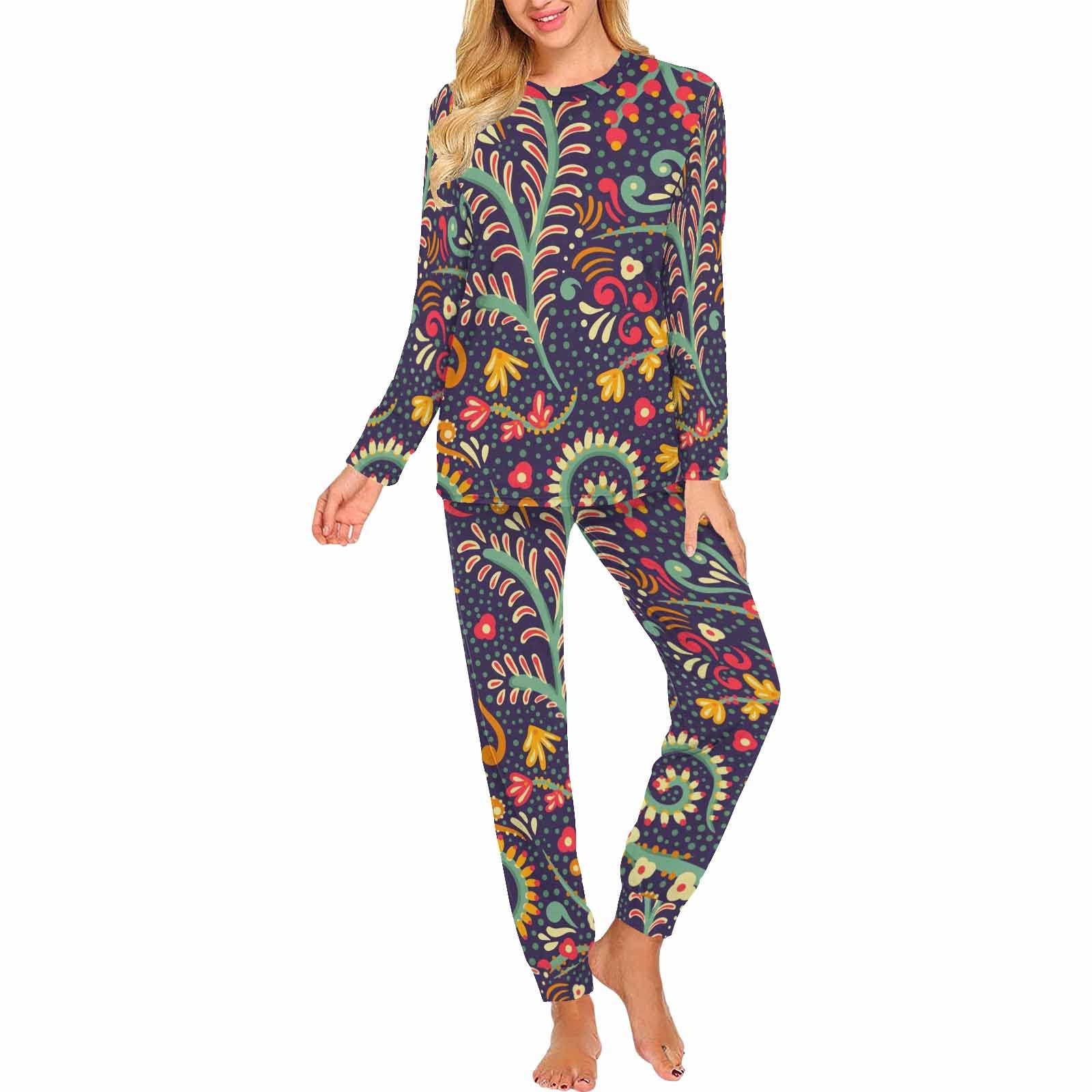 **InterestPrint Fortune Tree Women's 2-Piece Sleepwear Lounge Set - Soft Sweatshirt & Jogger Pajamas for Cozy Nights & Relaxing at Home**