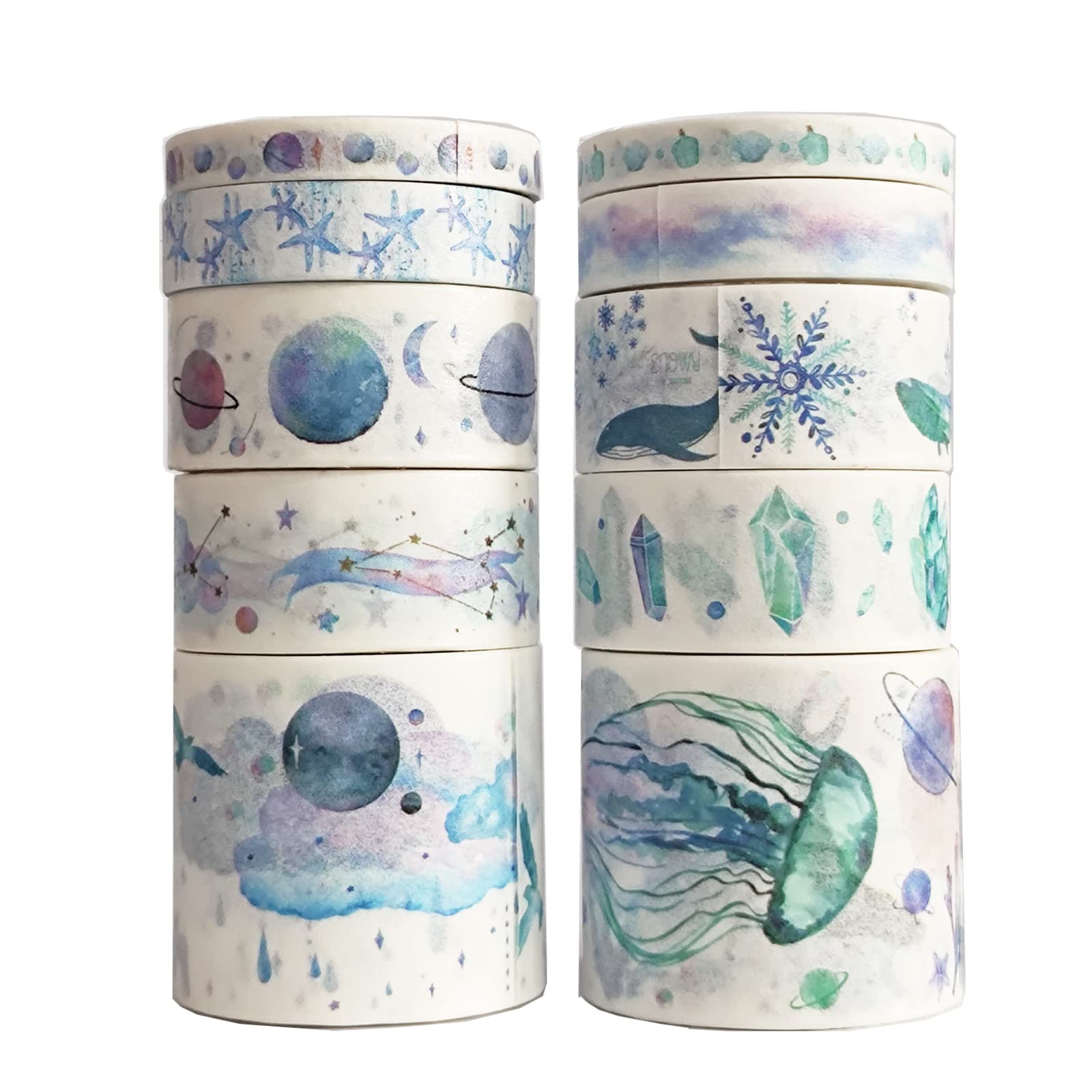 10 Rolls Vintage Washi Tape Set - Retro Aesthetic Decorative Masking Tape for Journaling, Scrapbooking, DIY Crafts (Star & Ocean Design) - Perfect for Bullet Journals, Gift Wrapping & Home Decor