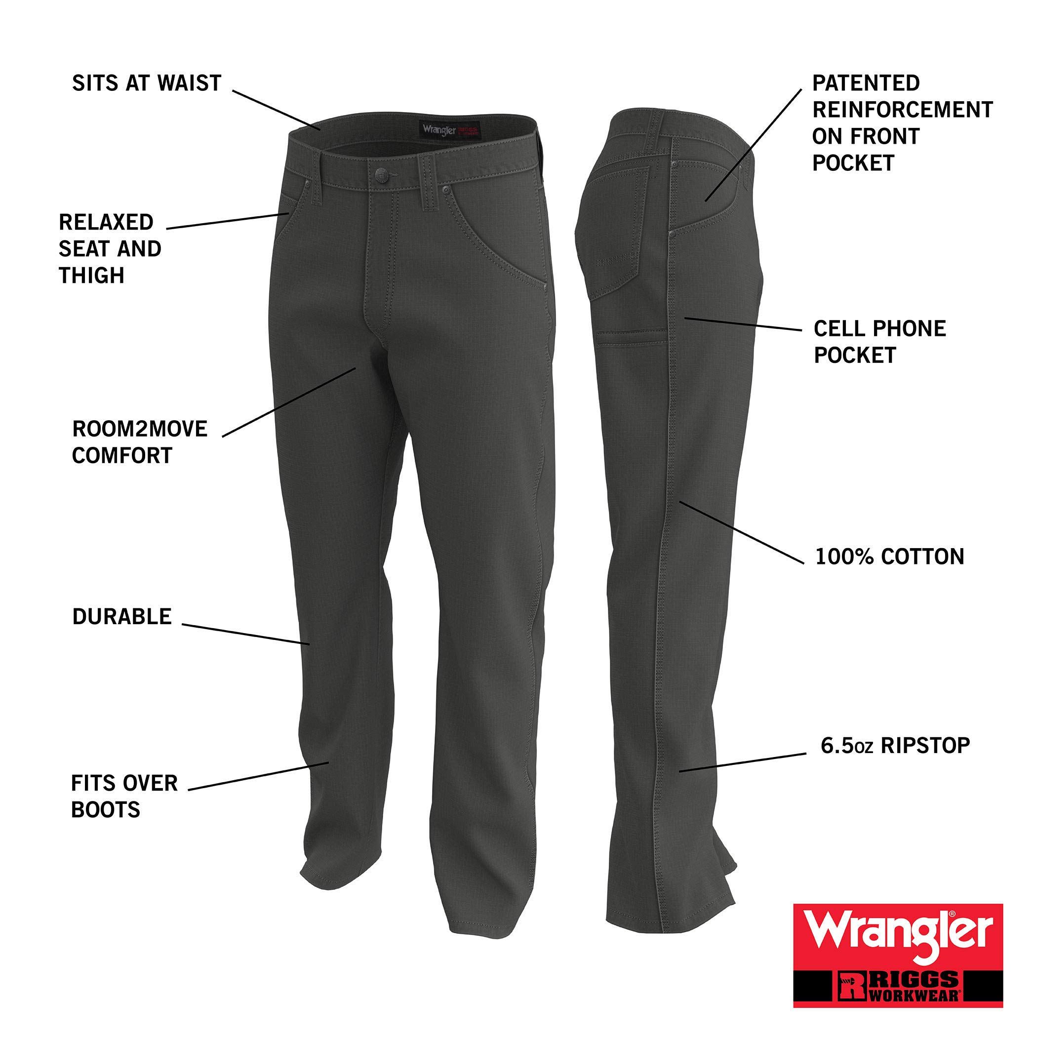 Wrangler Men's Riggs Workwear Technician Work Utility Pants - Durable & Comfortable for Construction, Carpentry & Outdoor Jobs