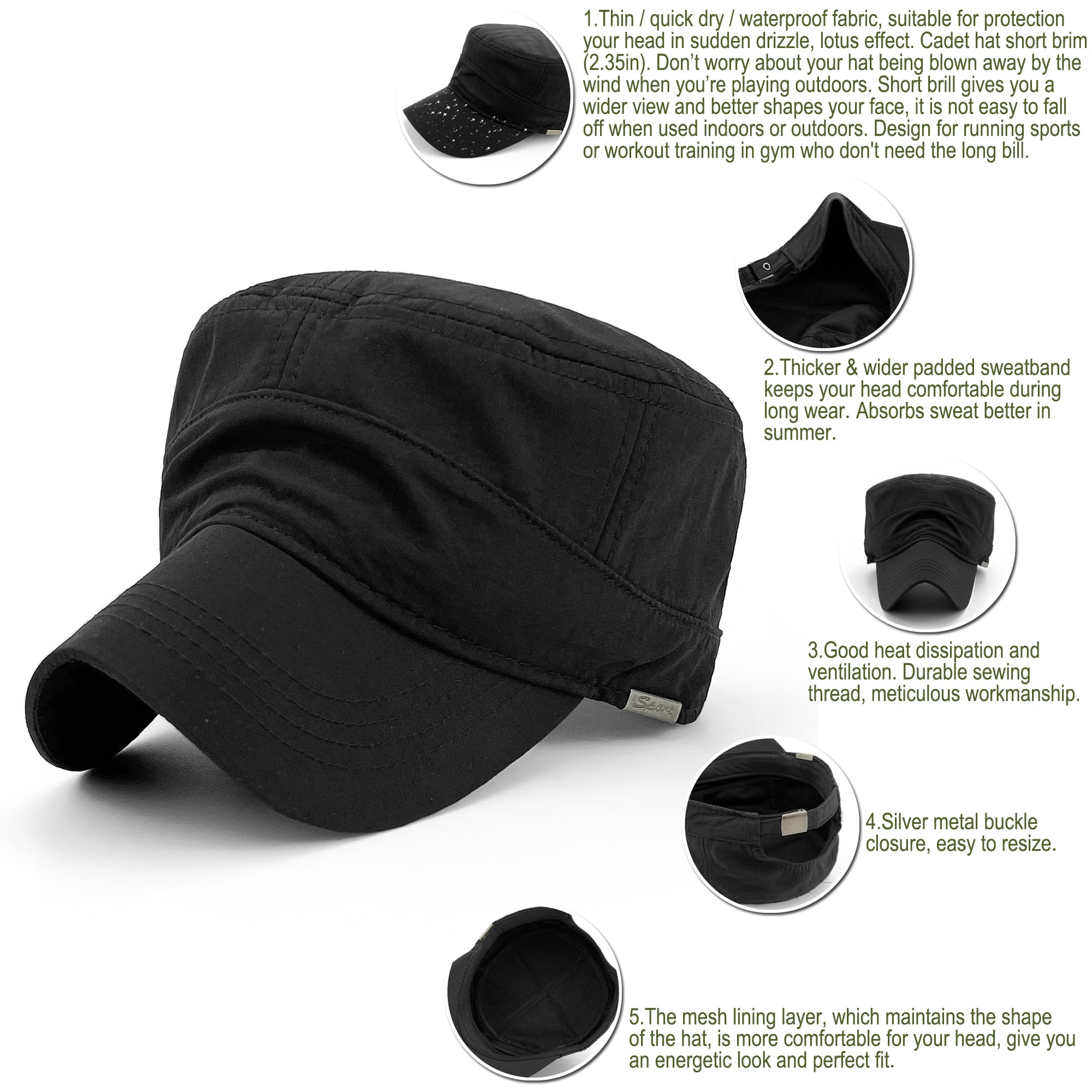 Quick Dry Waterproof Military Cadet Hat - Army Flat Top Baseball Cap for Men, Outdoor Sports & Sun Protection - Perfect for Hiking, Camping, and Fishing