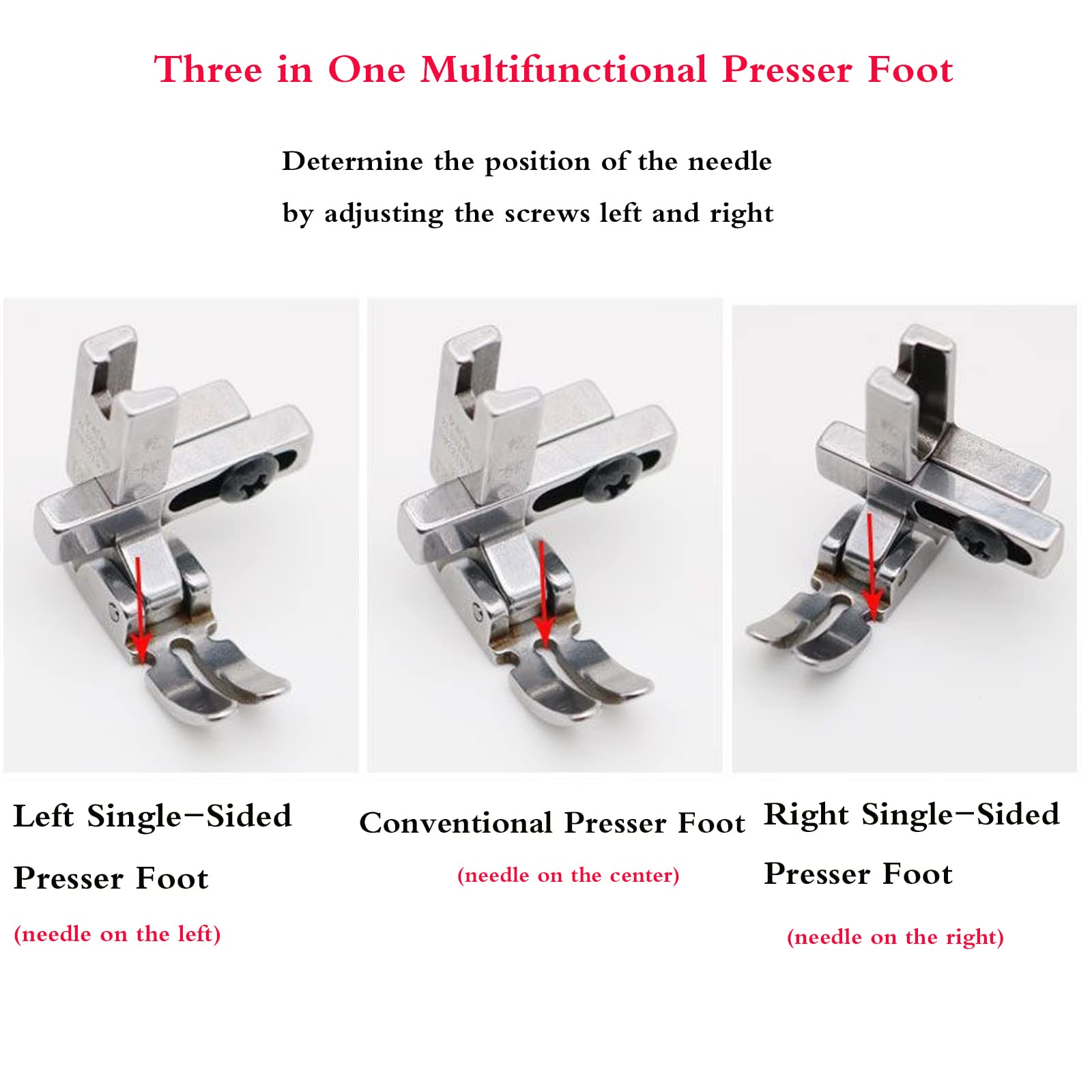 YICBOR 2PCS Universal Presser Foot #T3 - 3-in-1 Multifunctional Sewing Machine Presser Foot, Adjustable Left/Right Single-Sided Metal Presser Foot for Quilting, Embroidery & General Sewing