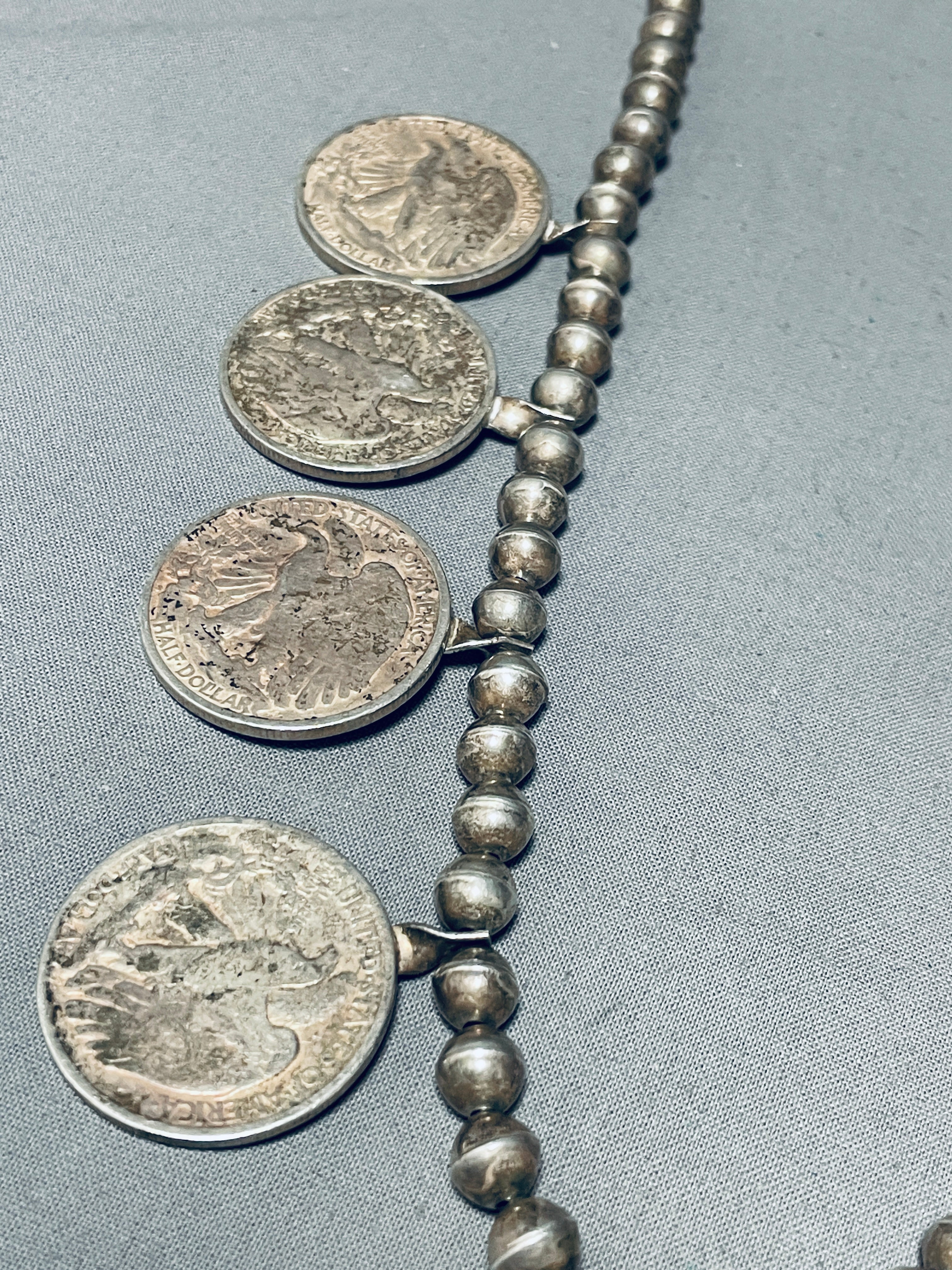 Vintage Navajo Sterling Silver Squash Blossom Necklace - 170g Handmade Native American Coin Jewelry for Women, Perfect for Boho Fashion & Special Occasions