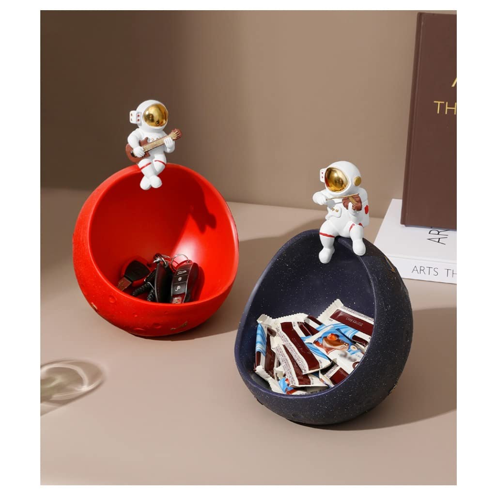 KAMWD Astronaut Figurine Key Holder & Decorative Bowl - Modern Resin Jewelry Tray for Entryway Table, Candy Storage, and Home Decor | Perfect for Organizing Small Items, Jewelry Display, and Gift Giving (Red)