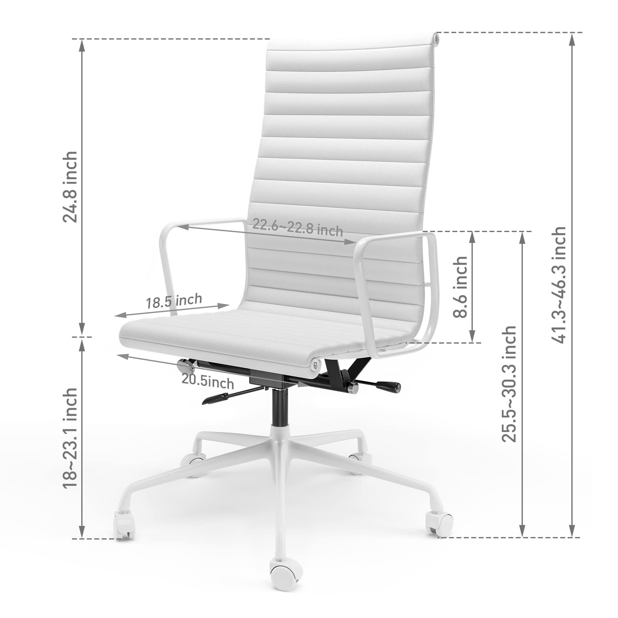 Premium High Back White Top Grain Leather Ergonomic Office Chair - Adjustable Computer Desk Chair with Aluminum Alloy Frame & Silent Nylon Wheels, 360° Swivel - Perfect for Home Office, Gaming, and Executive Workspaces