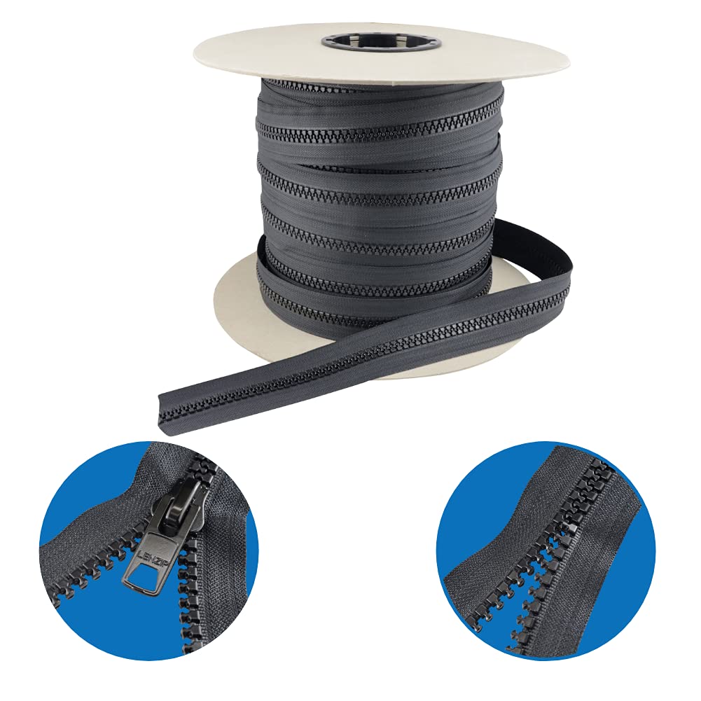 EZ-Xtend #10 Lenzip Chain Vislon Zipper by The Yard - Non-Locking Sliders (10 Yards & 8 Single Pulls) for Boat Cushions, Duffle Bags, Backpacks & Sewing Projects | Perfect for Marine Upholstery, Travel Gear & DIY Replacement Zippers