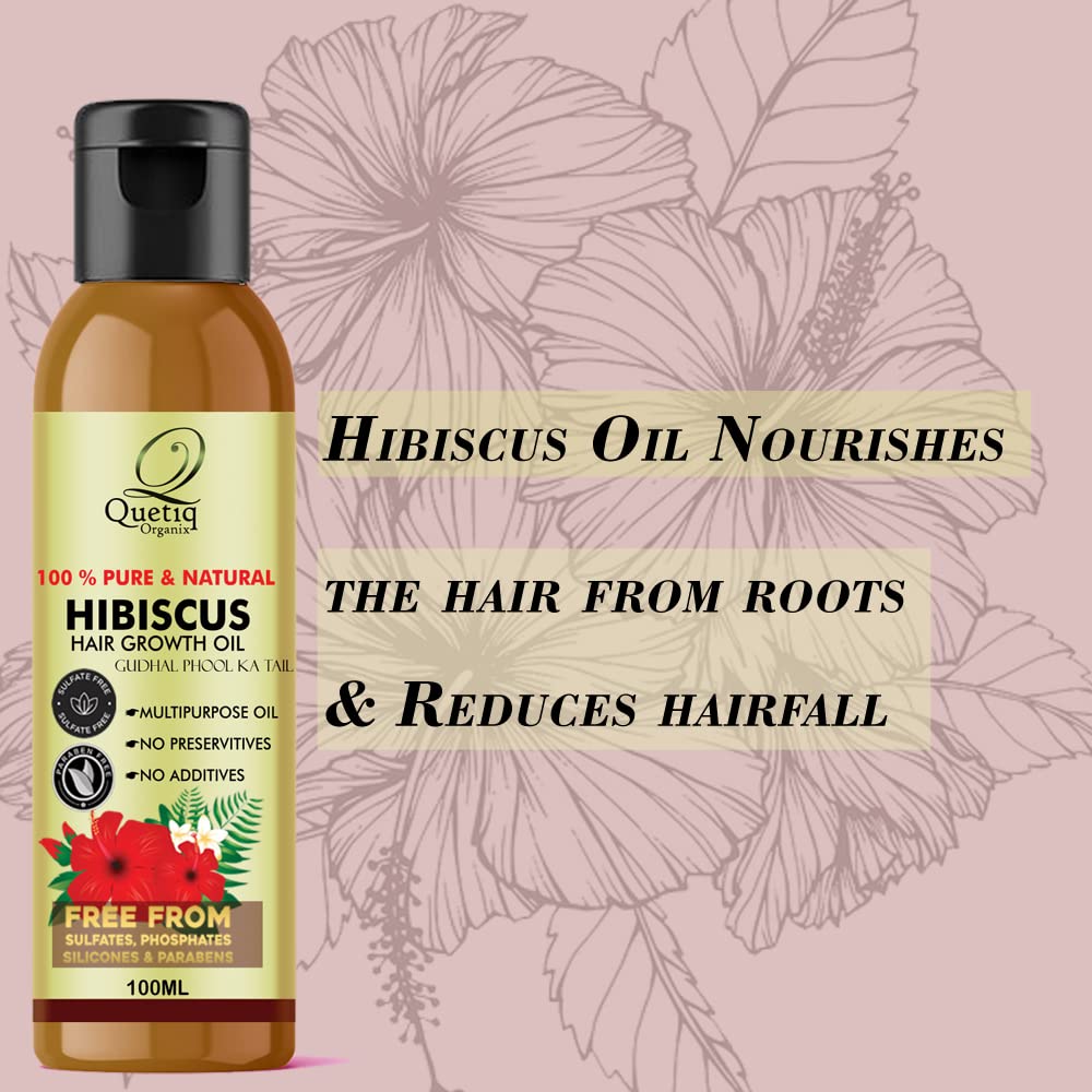Quetiq Organix Hibiscus Hair Oil for Hair Growth & Anti Hair Fall - 100ml | Natural Hair Oil for Men & Women | Controls Dandruff & Promotes Healthy Hair | Perfect for Daily Scalp Massage & Night Treatment