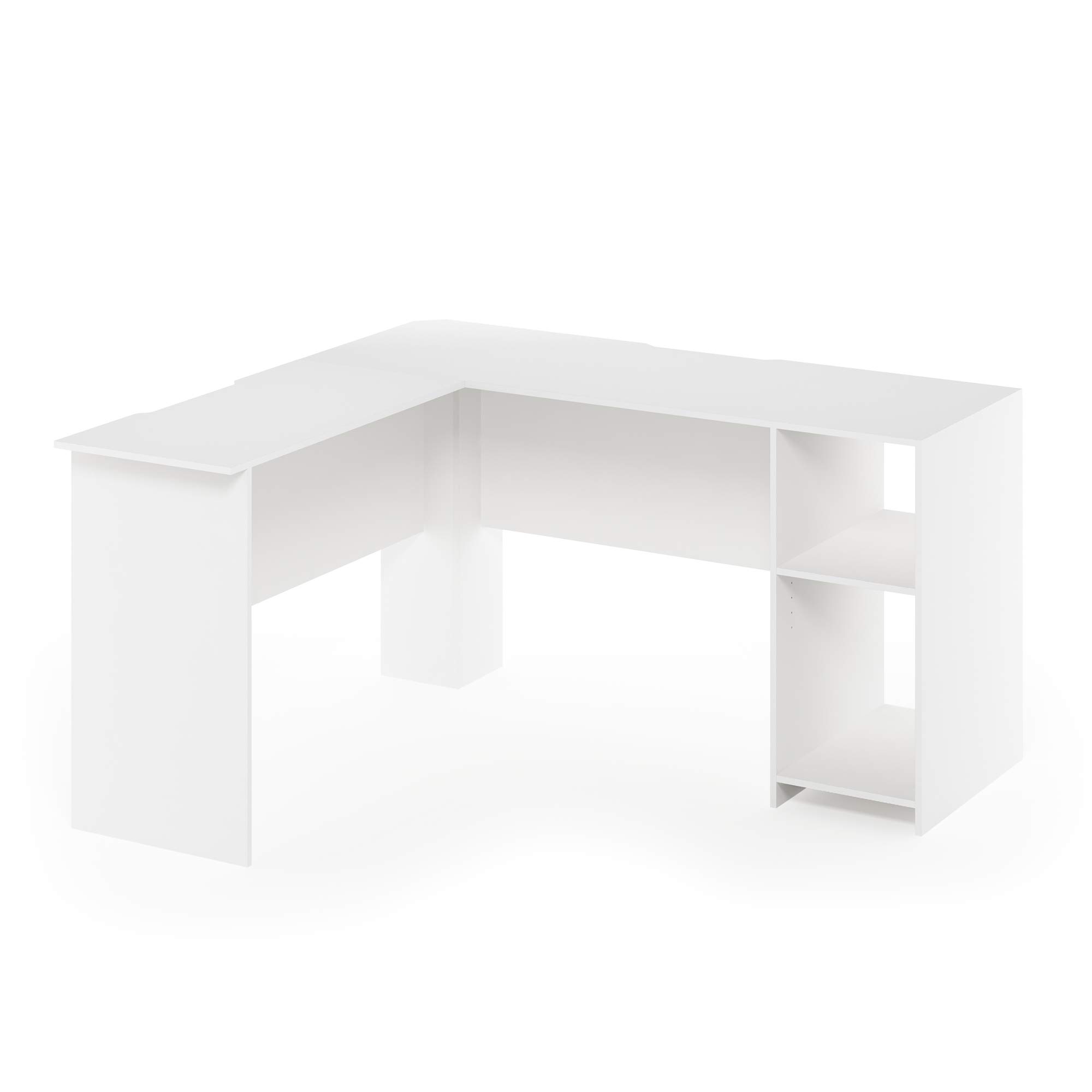 Furinno Indo L-Shaped Computer Desk with Bookshelf - White Home Office Desk for Small Spaces, Gaming & Study Workstation - Compact Corner Desk with Storage Shelf for PC, Laptop & Books