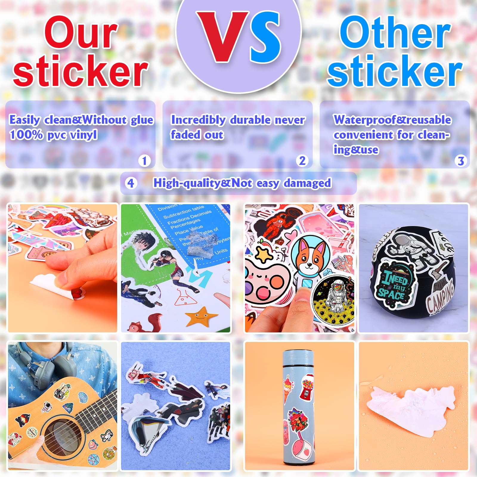 600 PCS Colorful Waterproof Vinyl Stickers Pack - Cute Art Decals for Water Bottles, Skateboards, Laptops & Notebooks - Perfect for Teens, Girls, Kids & Adults - DIY Crafts, School Supplies & Personalization