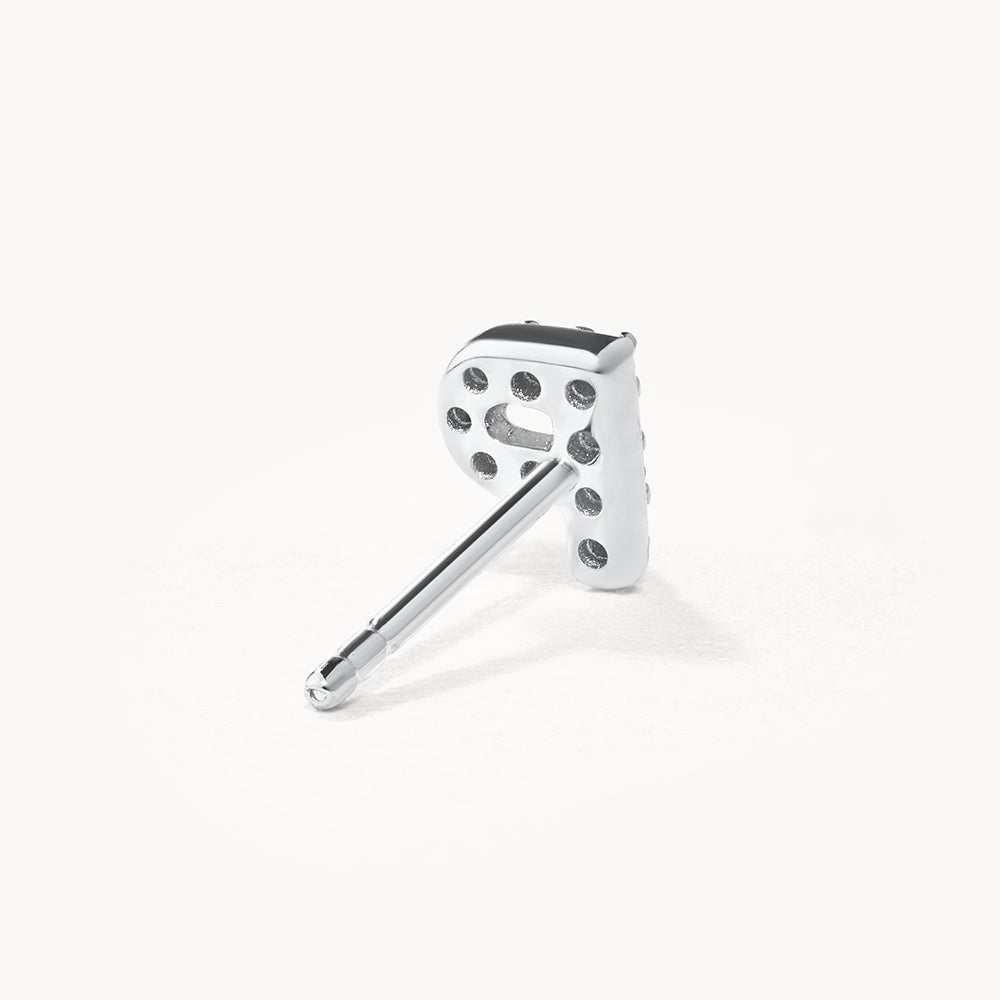 Diamond Letter P Single Stud Earring in Sterling Silver - Perfect for Gifts, Birthdays & Personalized Jewelry