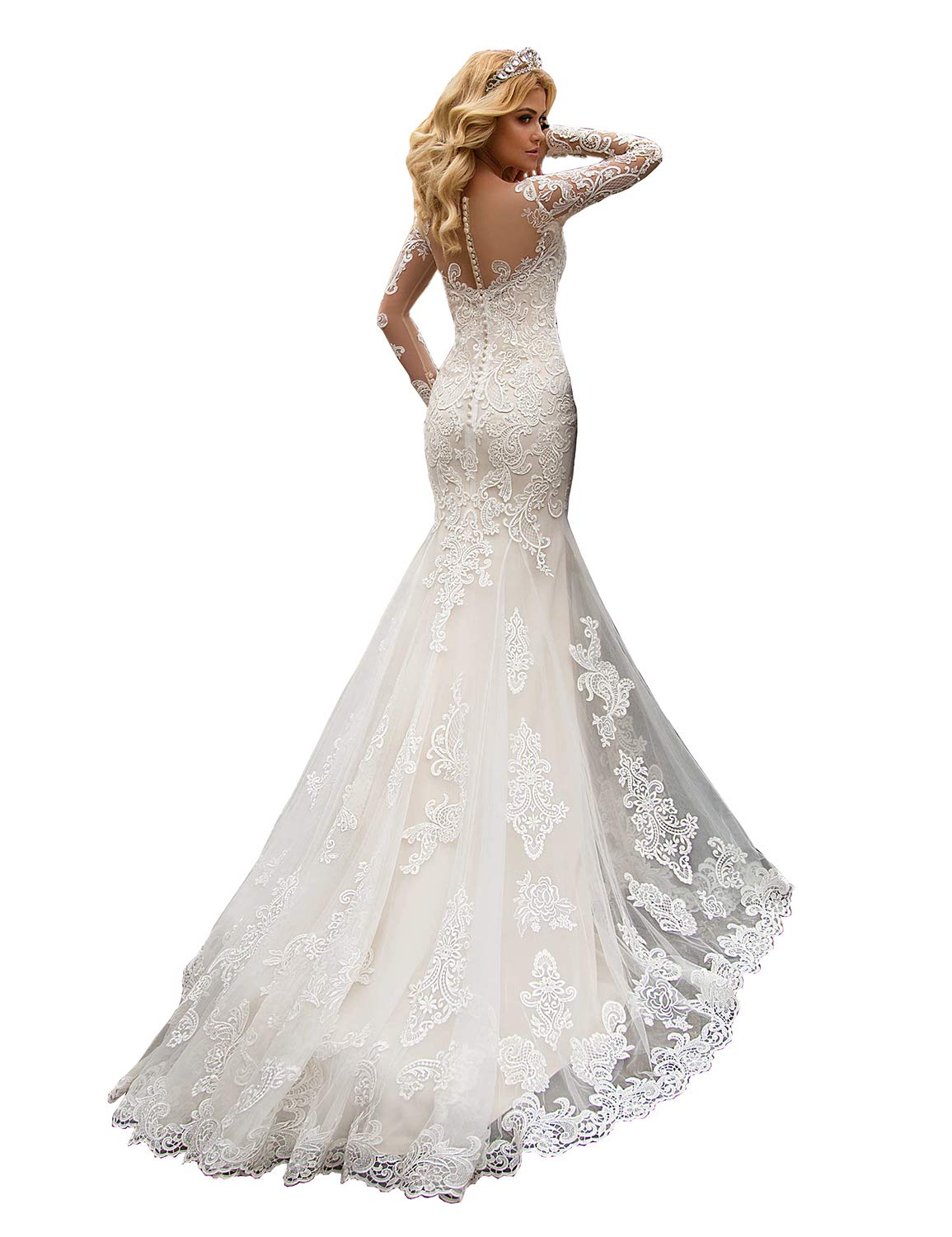 Elegant Ivory Lace Beach Wedding Dress with Long Sleeves - Sexy Mermaid Bridal Gown for Women's Civil Ceremony - Plus Size 24 - Perfect for Beach Weddings, Destination Elopements & Romantic Photoshoots