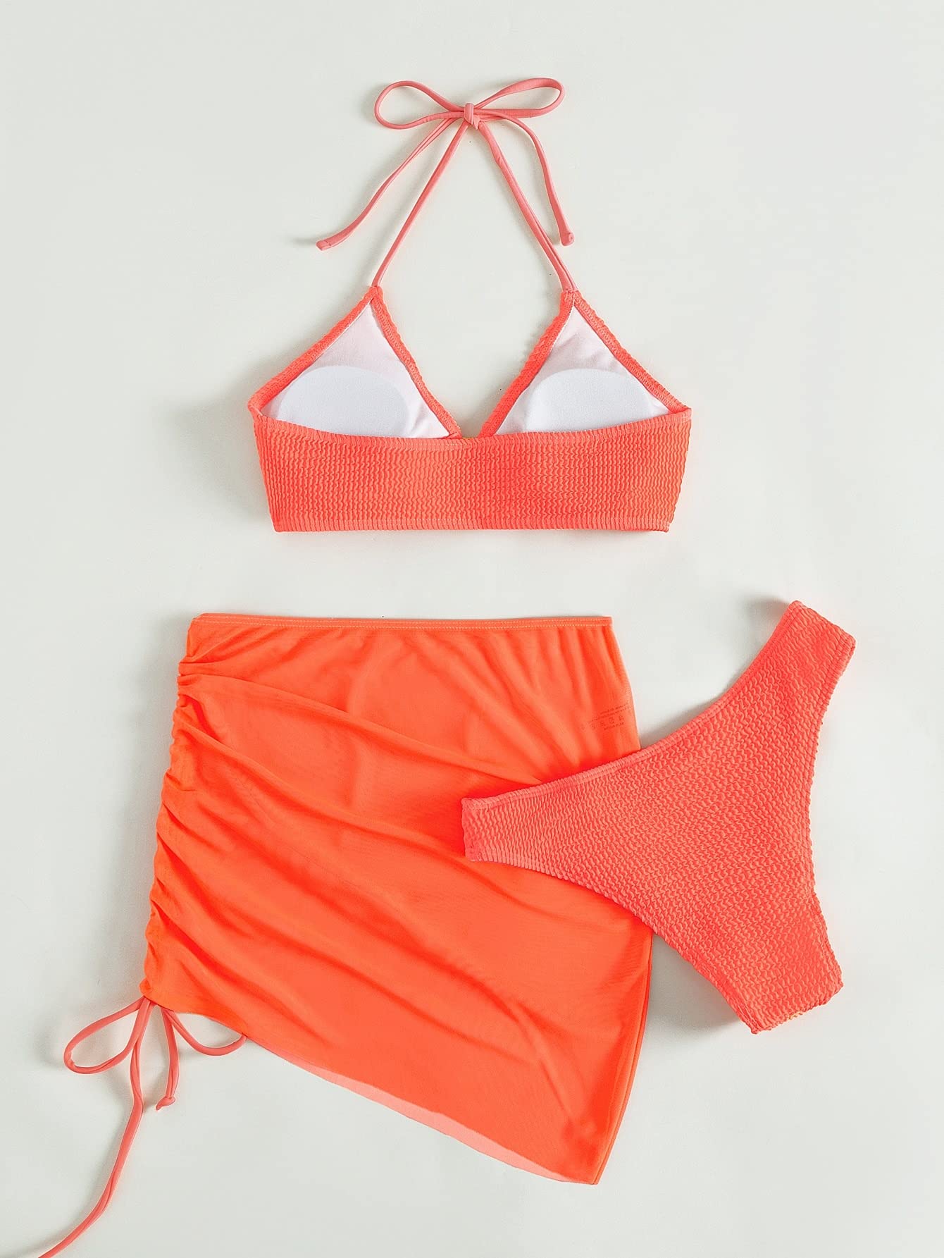 MakeMeChic Women's 3 Piece Swimsuit Set - Halter Bikini Top, High Waist Bottom & Cover Up Skirt | Sexy Summer Beachwear for Pool, Vacation & Water Sports