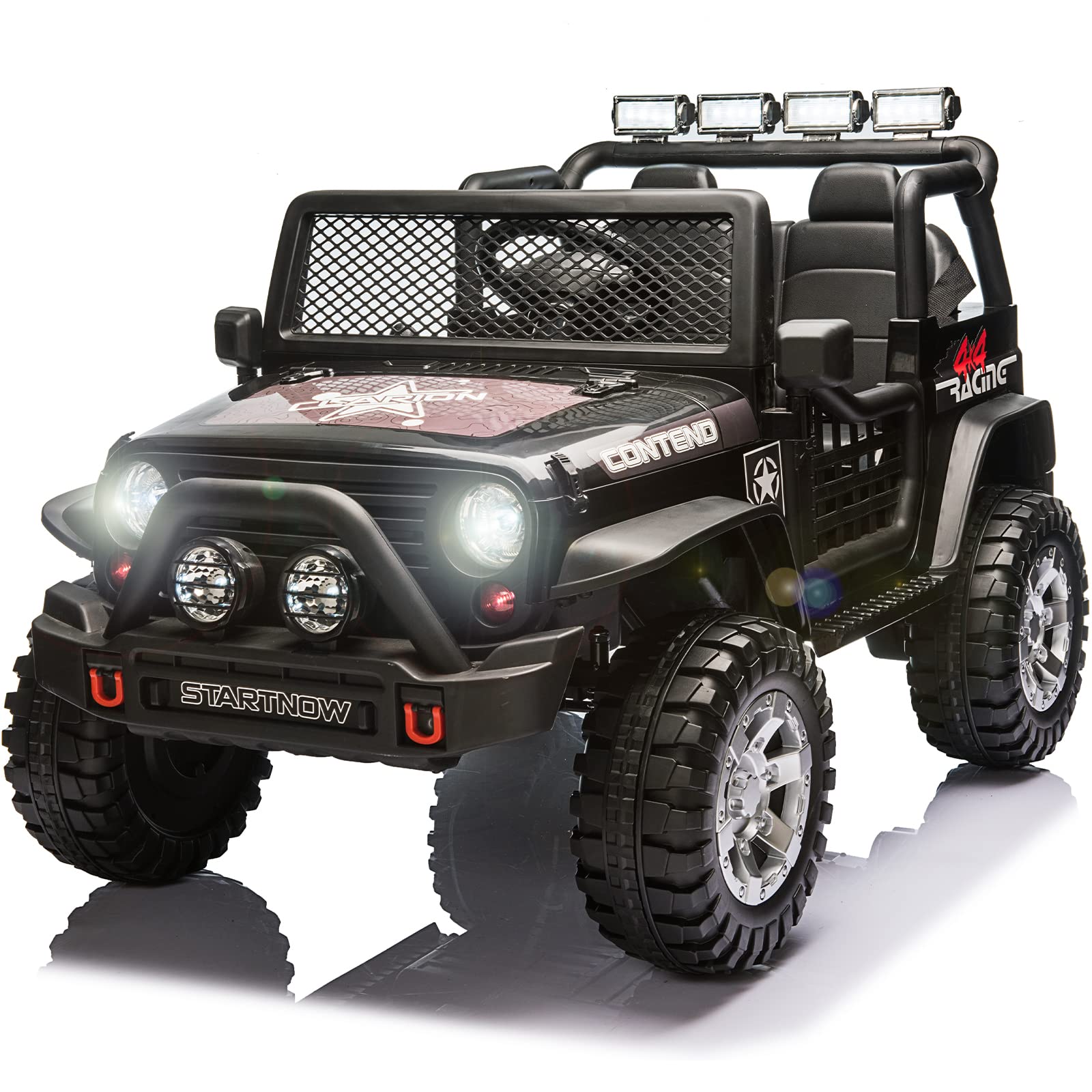 Sopbost 12V 7Ah Kids Electric Ride On Truck with Parent Remote Control - Battery Powered Toy Car with USB, AUX, Spring Suspension & LED Lights - Perfect for Indoor/Outdoor Play, Birthday Gifts & Family Fun (Black)