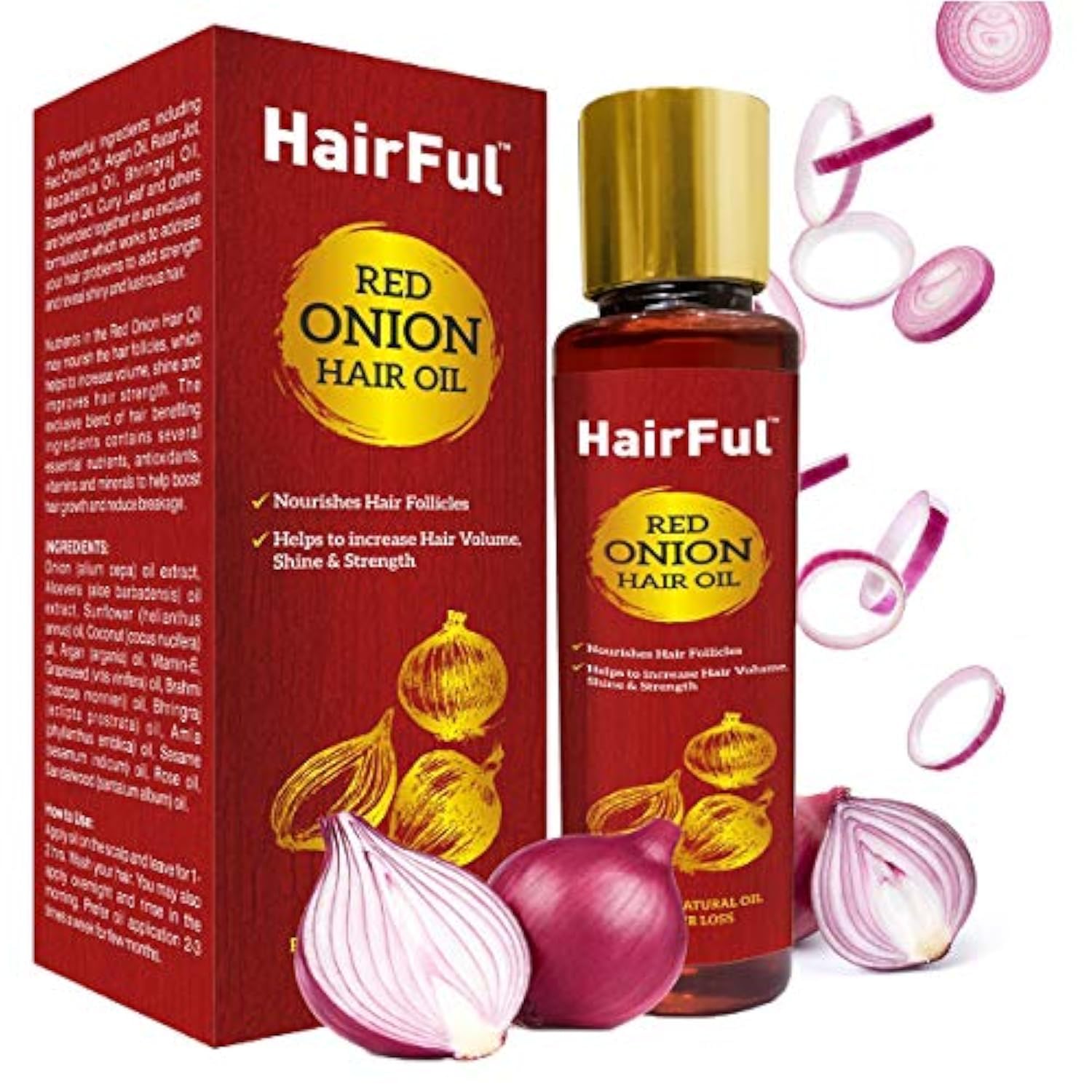 HairFul Ayurvedic Red Onion Hair Oil for Hair Growth & Hair Fall Control - 120ml | Natural Remedy for Thicker, Stronger & Shinier Hair | Suitable for All Hair Types - Men & Women | Daily Scalp Treatment for Healthy Hair Growth at Home
