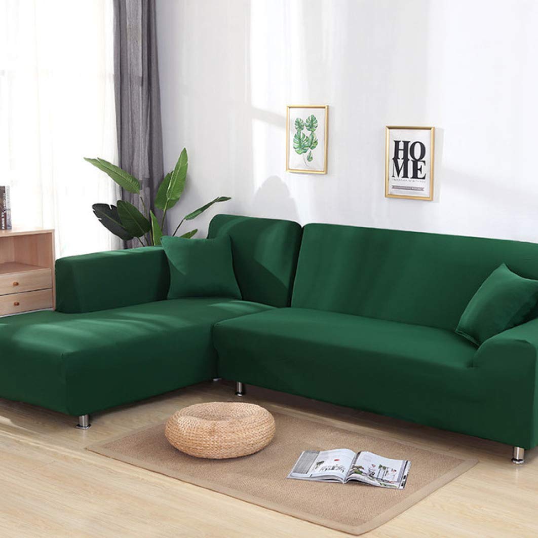 1PC Green Elastic Anti-Dust Sofa Cover - Stretchable Couch Slipcover for L-Shaped Sectional & Corner Sofas - Perfect for Living Room, Home Theater & Family Gatherings