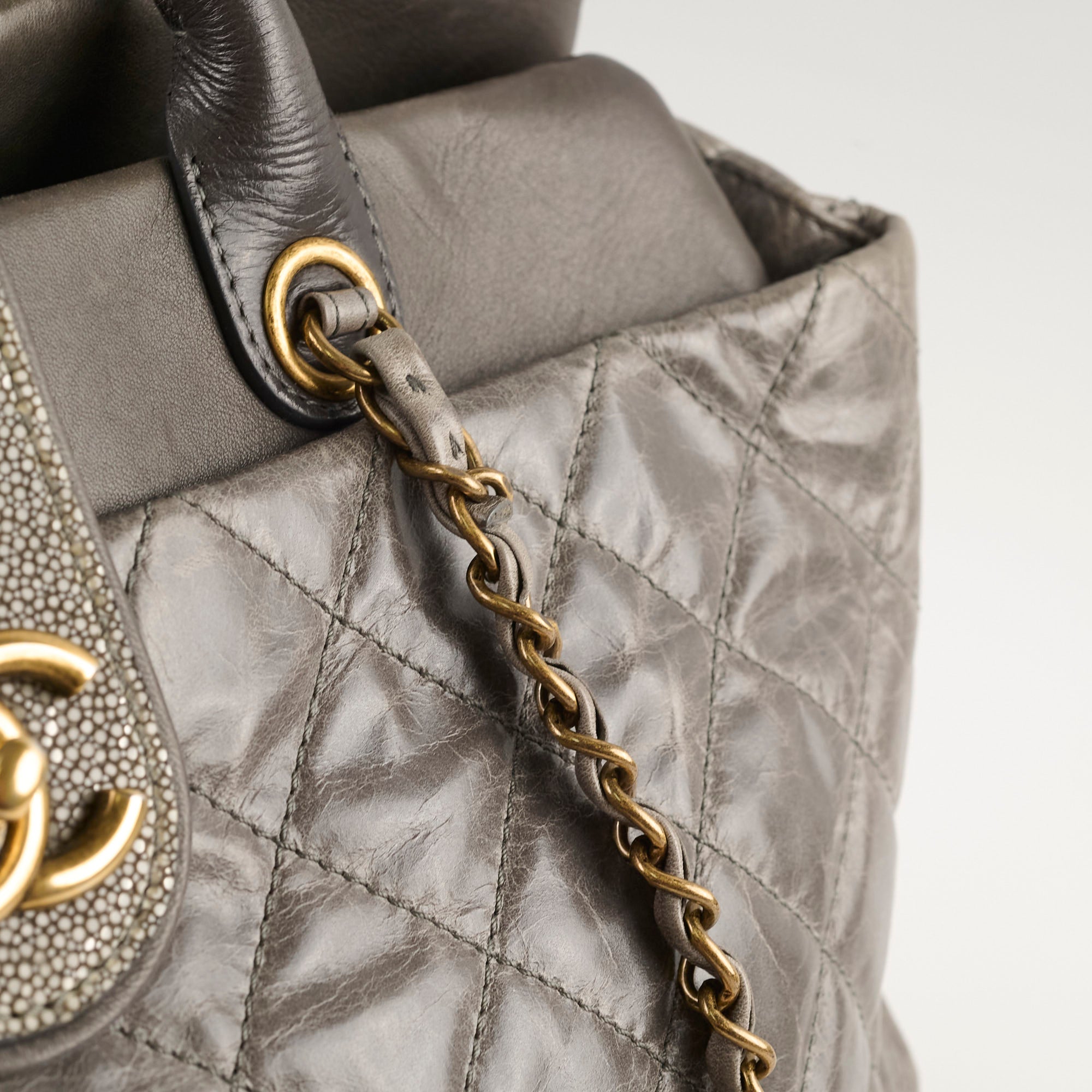 Chanel Quilted Leather & Stingray Handbag - Grey 16 Series Tote Bag for Women | Luxury Designer Shoulder Bag for Work, Travel & Everyday Use