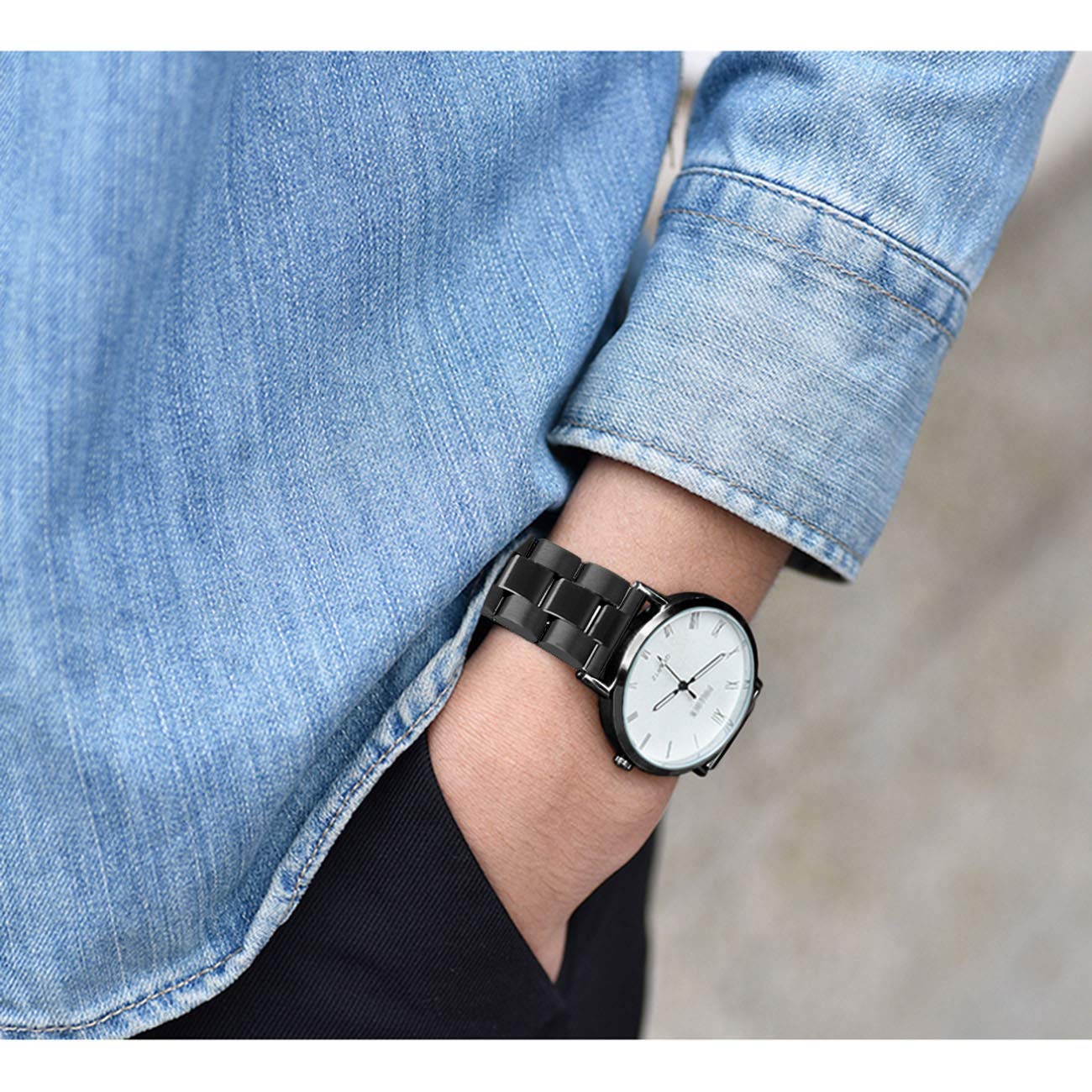 Stainless Steel Tapered Watch Band 20mm 22mm 24mm Brushed & Polished Metal Watch Straps for Men & Women - Black Silver Replacement Band for Casual, Dress & Everyday Wear