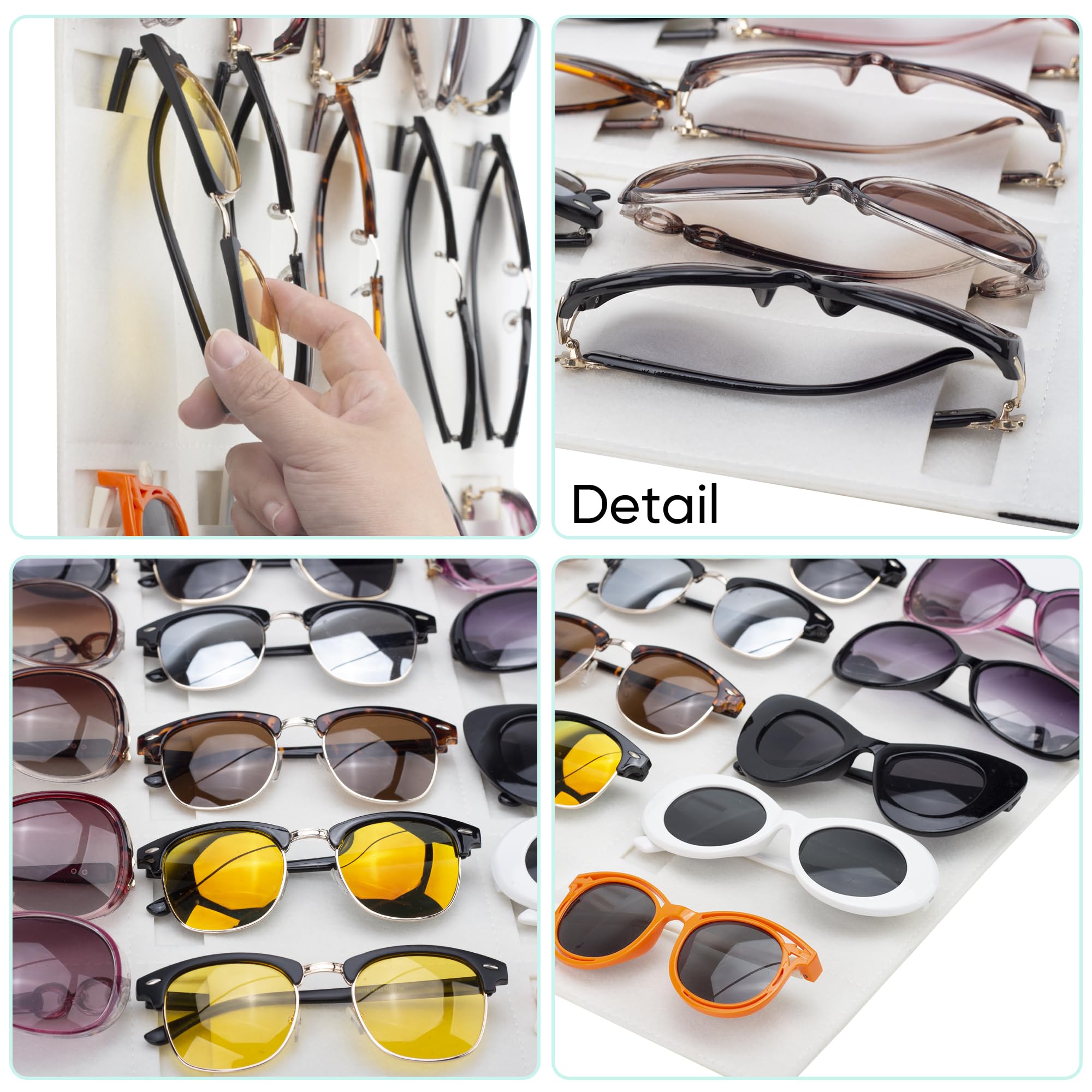 PACMAXI 15-Slot Sunglasses Organizer Wall Mount - Eyeglasses Storage Holder & Display for Sunglasses, Glasses, and Eyewear (Ivory White) - Perfect for Bedroom, Bathroom, Office, or Retail Store Organization