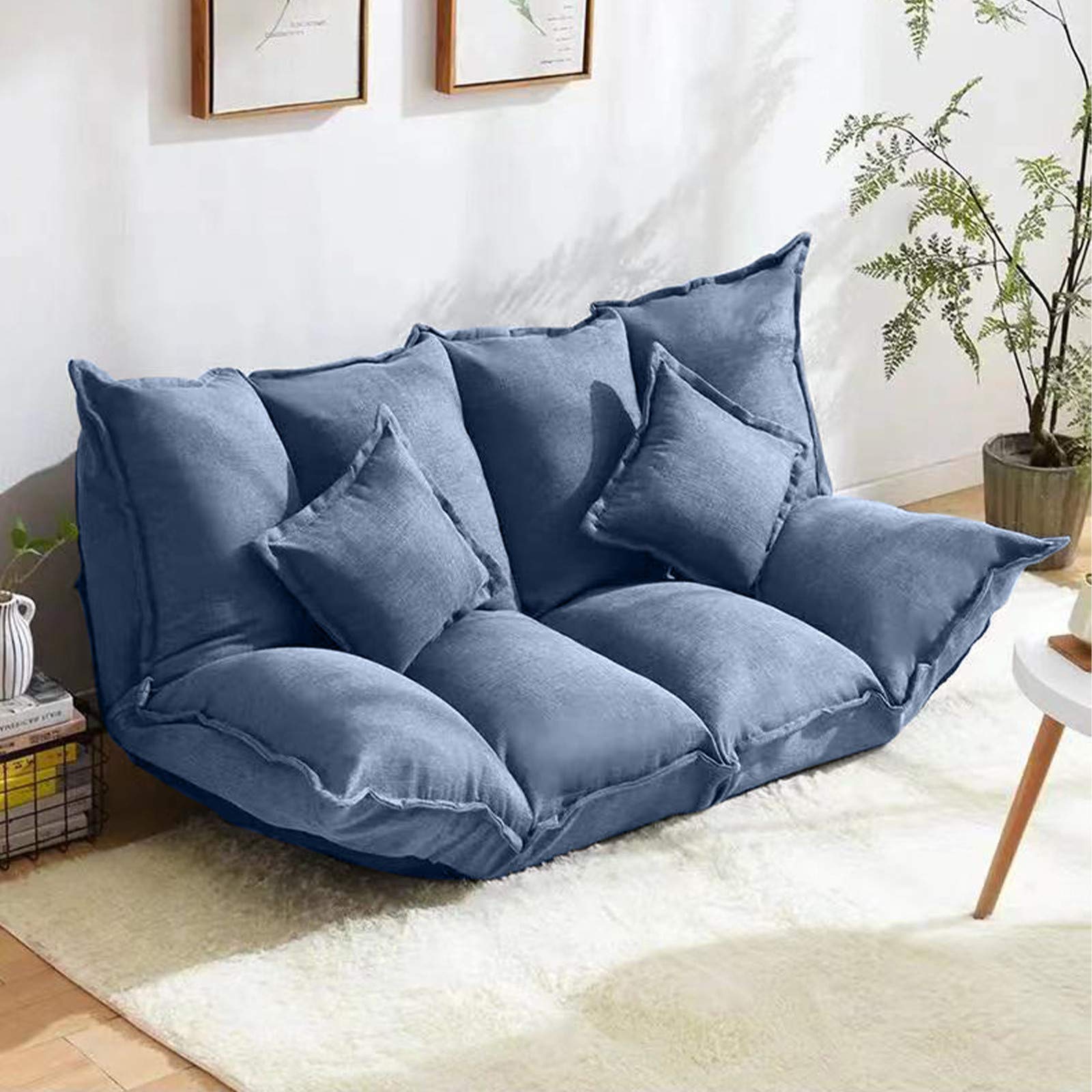 MINIKID 4-in-1 Convertible Sofa Bed - Full Size Folding Sleeper Sofa with Recliner, Multi-Functional Lounge Couch for Living Room, Bedroom & Small Apartments | Perfect for Guest Rooms, Studio Apartments & Home Offices (Blue)【Fast US Shipping】