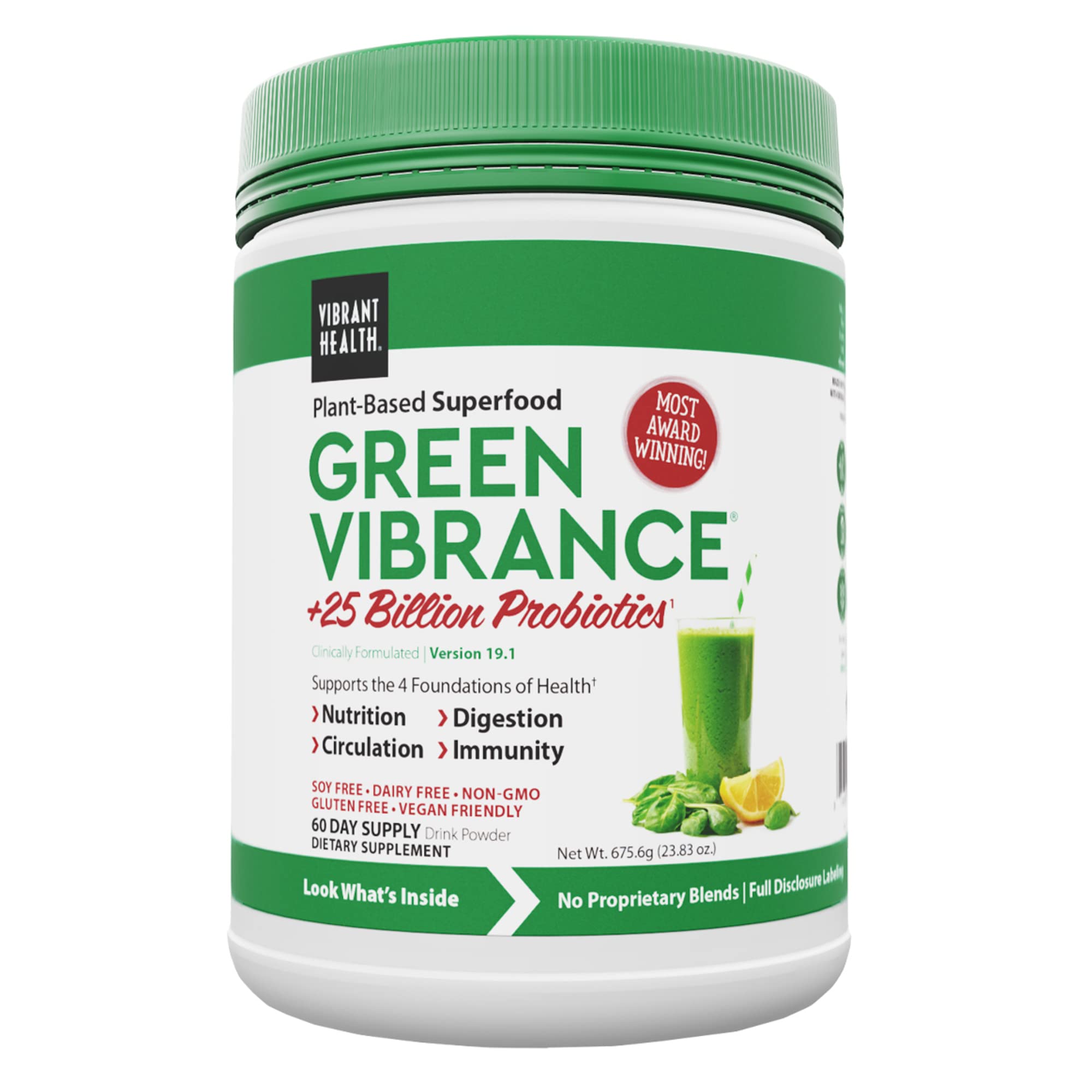 Vibrant Health Green Vibrance Vegan Superfood Powder - 60 Servings | Plant-Based Nutrition for Energy & Digestion | Perfect for Smoothies, Shakes & Daily Wellness Routine