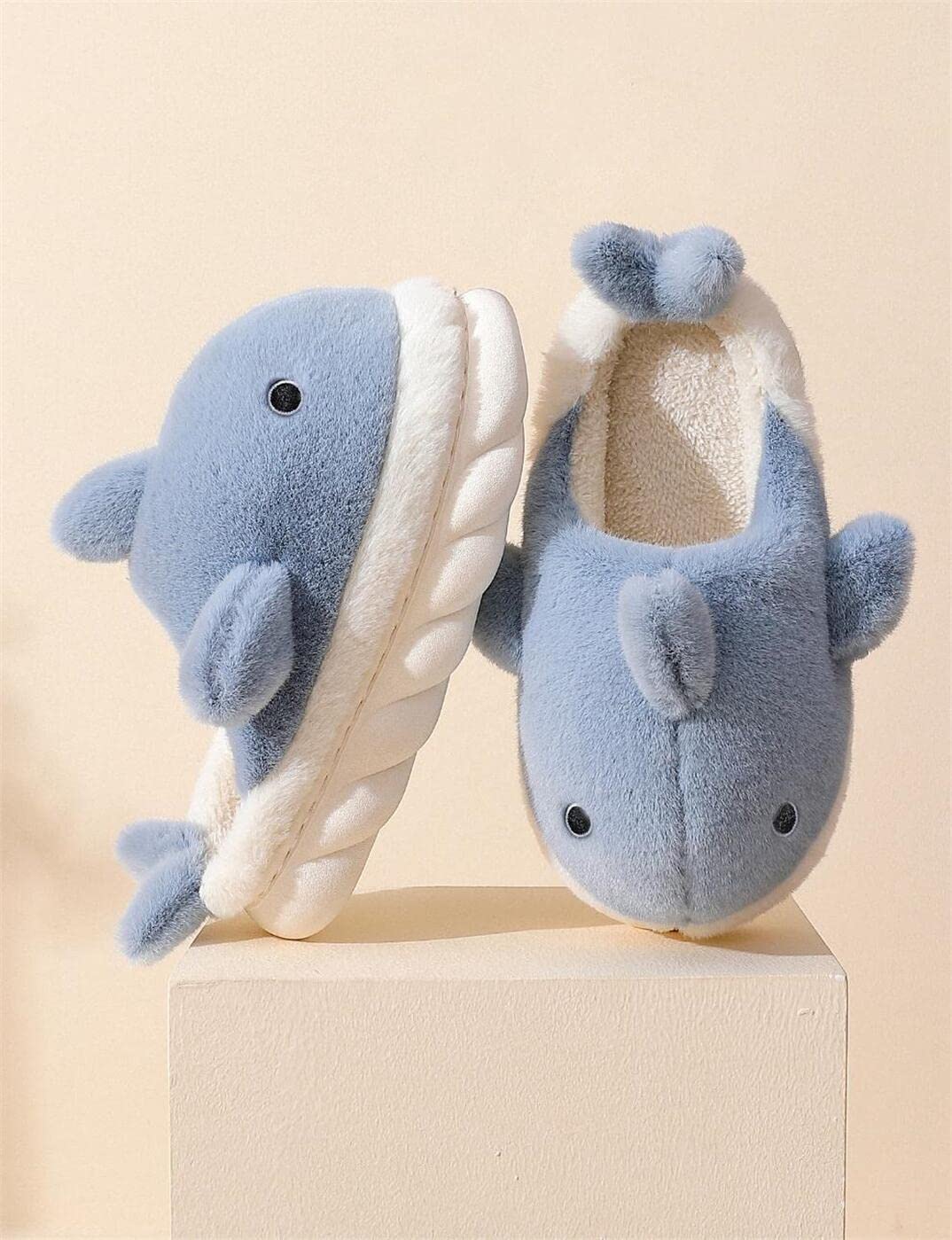 Soft Plush Shark Slippers for Men & Women - Cozy Winter Indoor/Outdoor House Shoes with Thick Sole | Warm Animal Cartoon Slippers for Home, Office & Travel