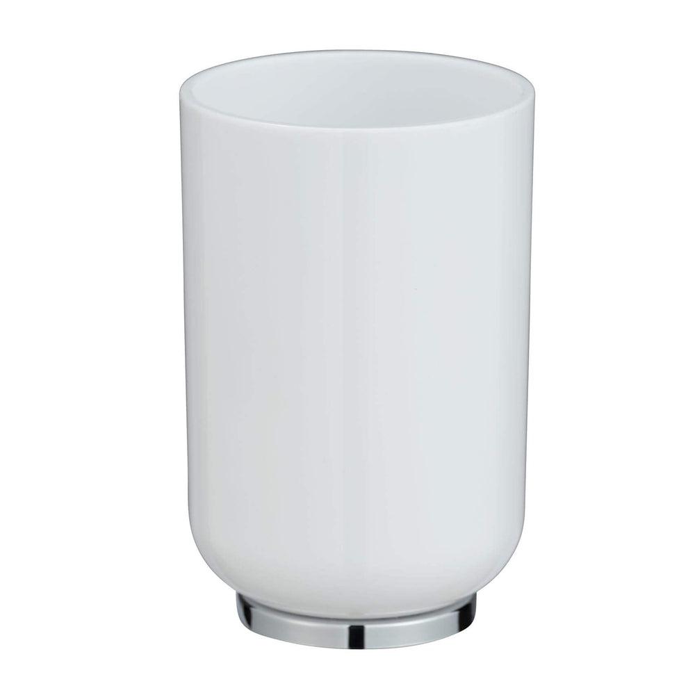 Posa Toothbrush Tumbler - White & Chrome Stainless Steel Travel Cup with Lid | Perfect for Bathroom Storage, Travel Essentials & Home Organization