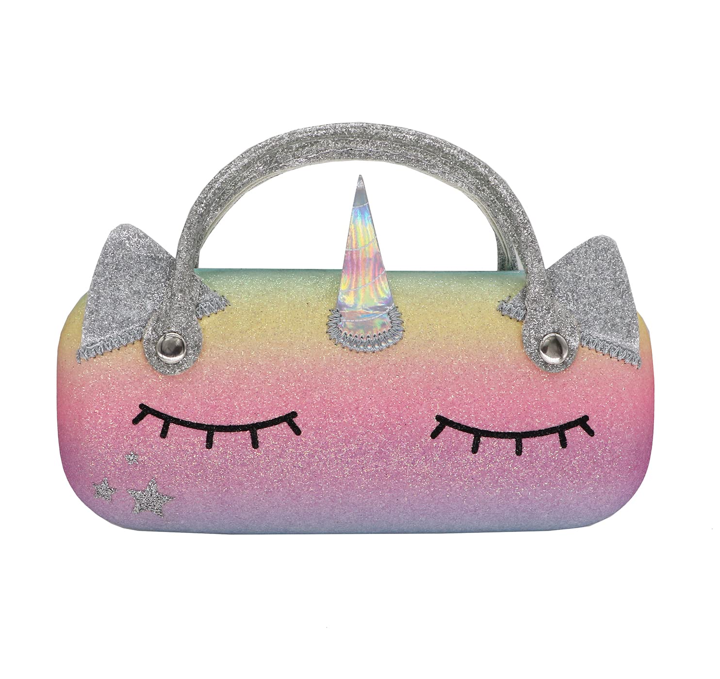 Holographic Glitter Eyeglass Case for Women, Kids, Girls & Boys - Dazzling Sparkle Hard Shell with Handle - Perfect for School, Travel & Everyday Use